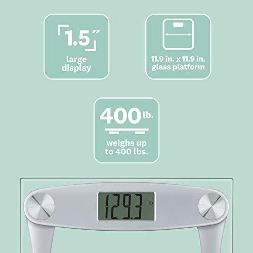 Conair Weight Watchers Scales by Conair Bathroom Scale for Body Weight, Digital Scale, Glass Body Scale Measures Weight Up to 400 Lbs. in Silver Frame