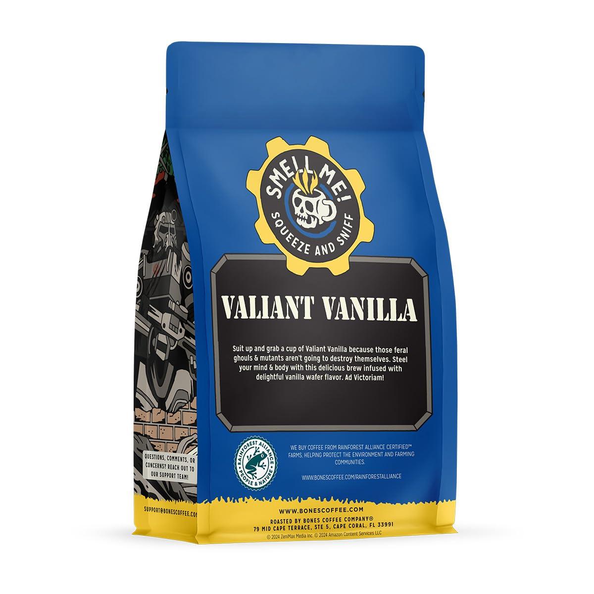 Bones Coffee Company Bones Coffee Company Fallout Valiant Vanilla Flavored Coffee Beans, Whole Bean Coffee Medium Roast Low Acid, Vanilla Wafer Flavor (12 oz)