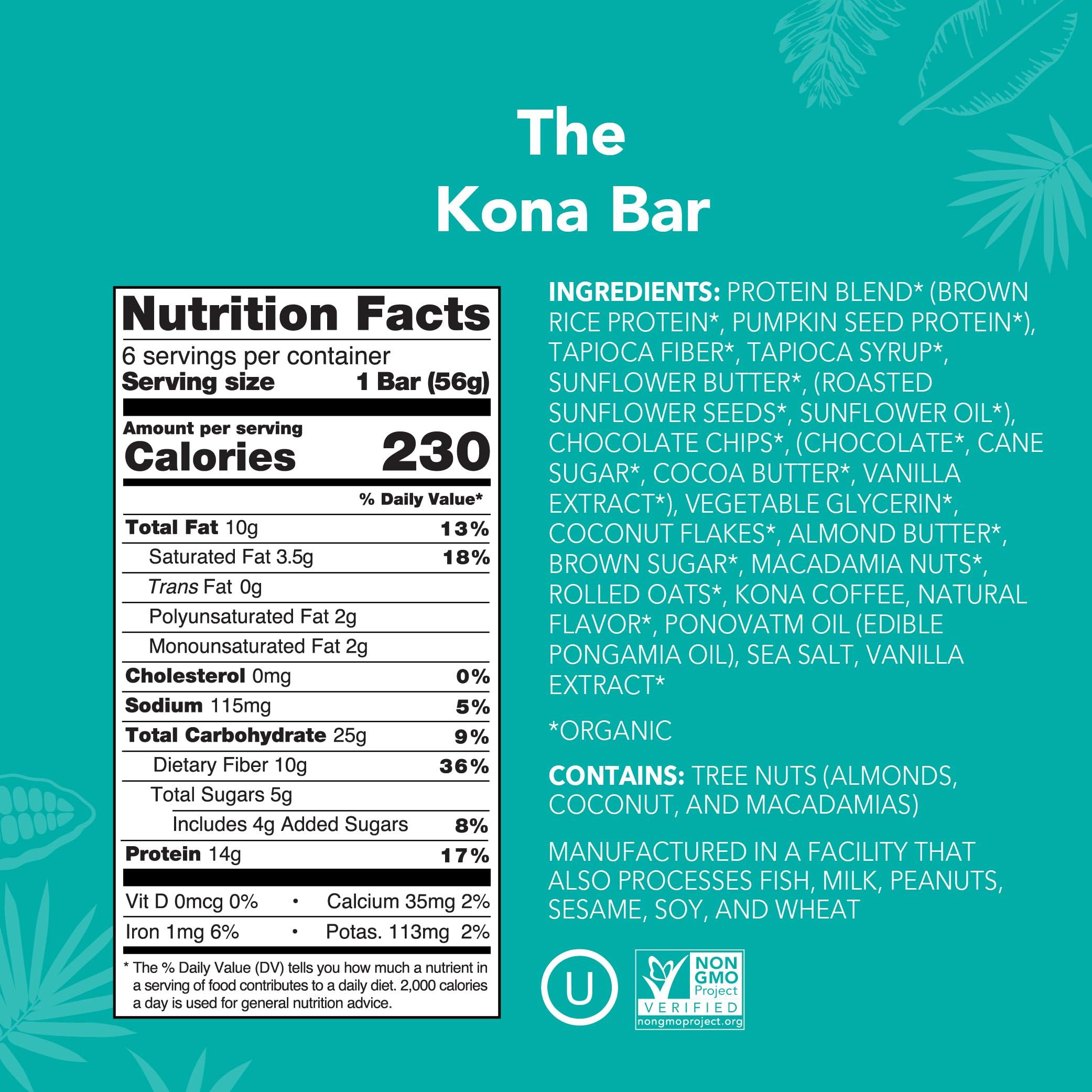 ALOHA ALOHA Organic Plant Based Protein Bars | The Kona Bar - Special Edition | 6 Count, 1.98oz Bars | Vegan, Low Sugar, Gluten Free, Paleo, Low Carb, Non-GMO, Stevia Free, Soy Free, No Erythritol