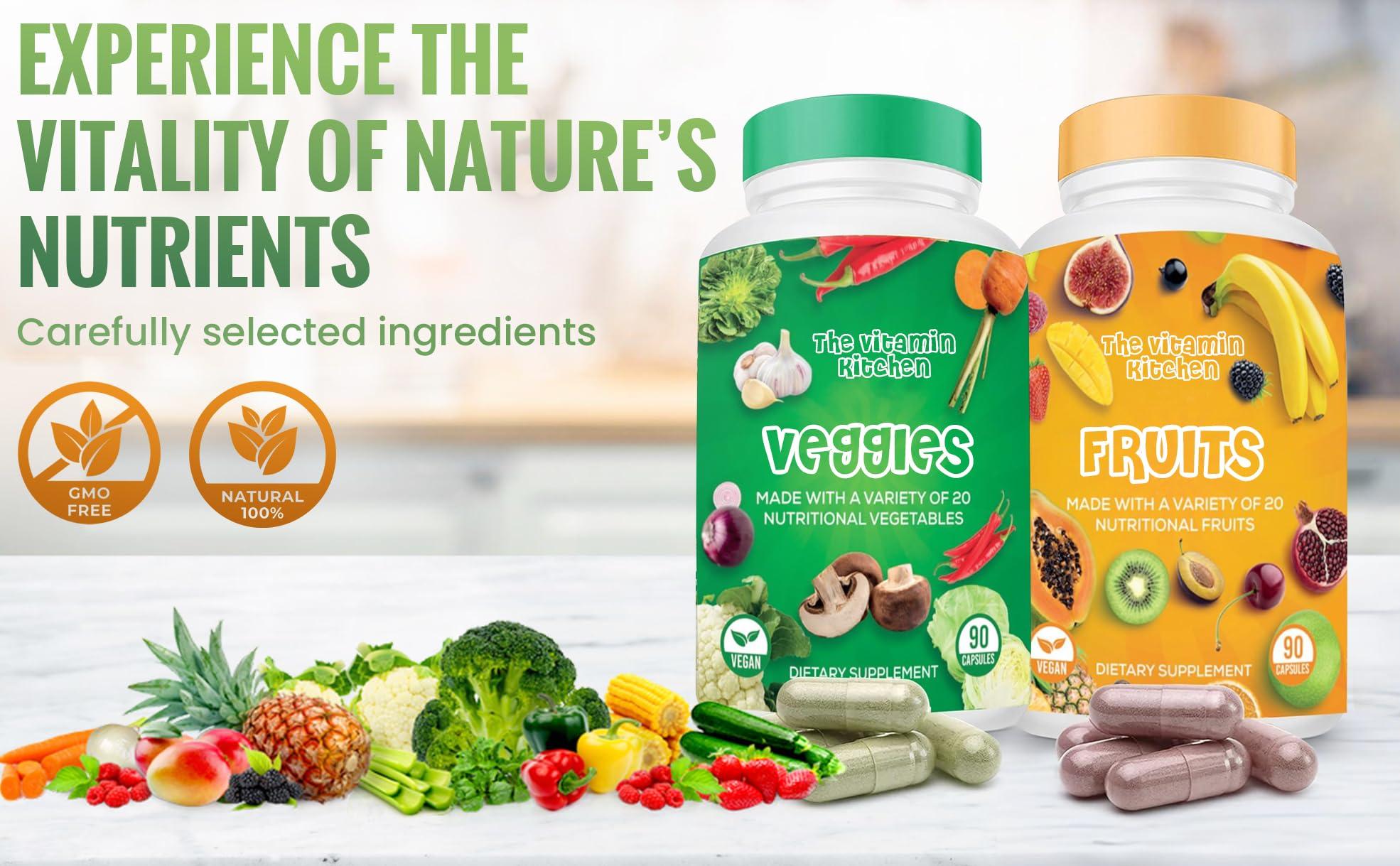 The Vitamin Kitchen The Vitamin Kitchen Fruit and Veggie Supplements-90 Fruits, 90 Veggies Capsules to Boost Energy Level - Whole Food Fruits and Vegetable from Super Foods - Made in USA - Soy & Vegan Free (Pack of 2)