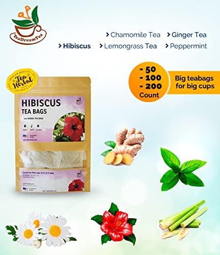 TeaDreamTea TeaDreamTea Hibiscus Tea Bags | 50 Bleach-Free Tea Bags | Caffeine Free | Dried Hibiscus Flowers | Hibiscus Flower Tea | Dried Flower Tea | Brew Hot or Iced |Herbal Hibiscus Tea