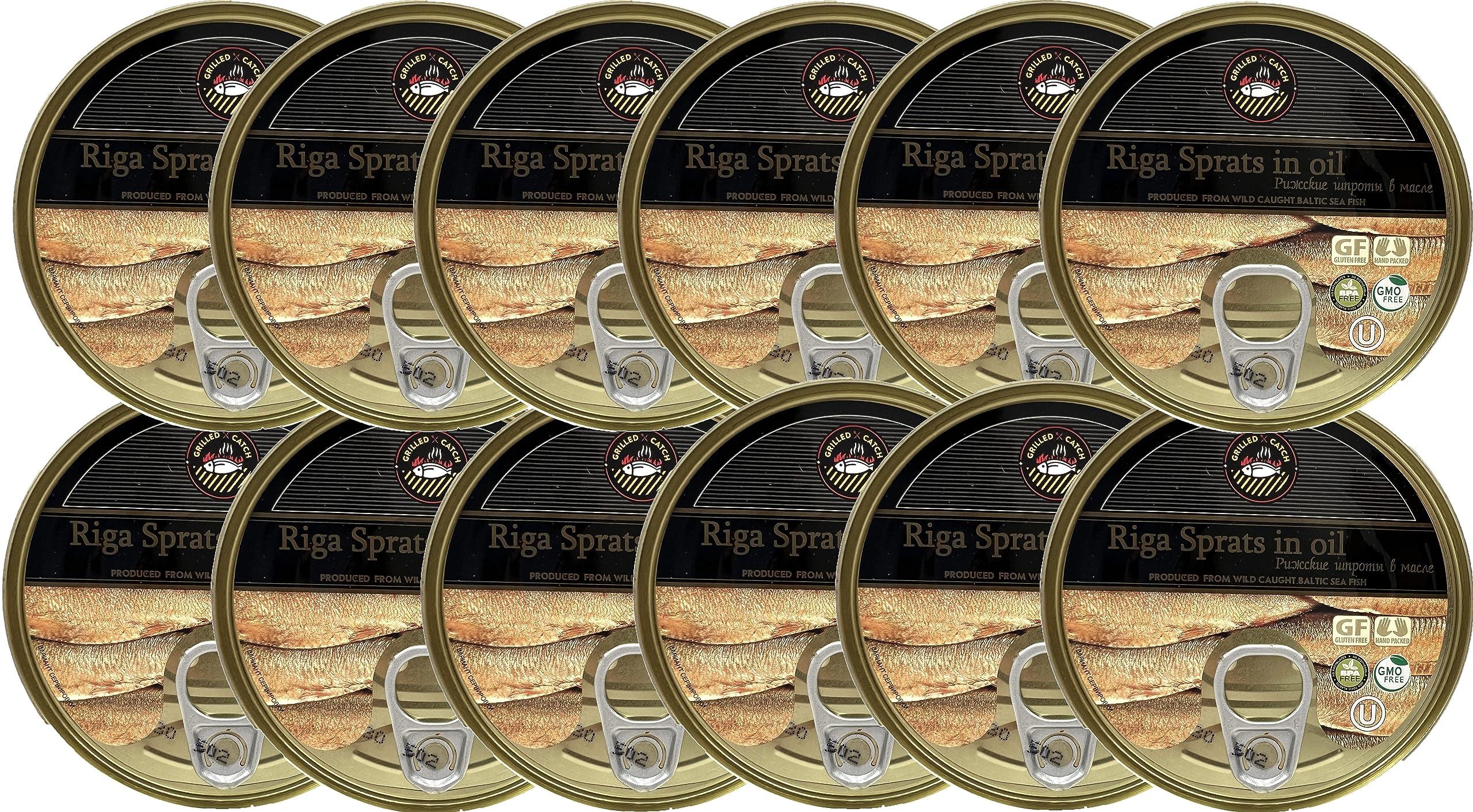 GOLD STAR Sprats Riga Smoked (12 Pack) Gold Star 5.6 oz Tins in Vegetable Oil Product of Latvia, Kosher