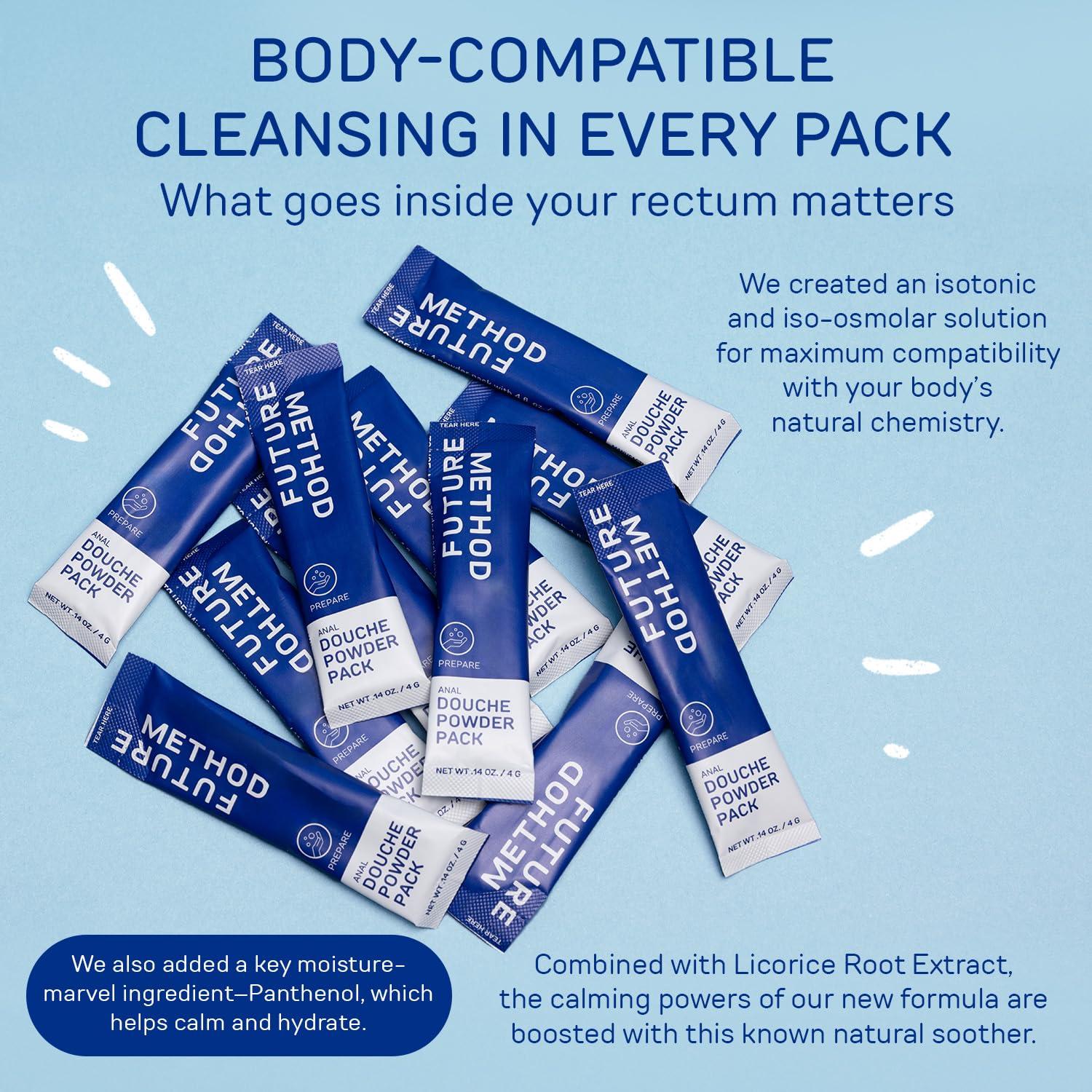 FUTURE METHOD Anal Douche Powder with Reuseable Beaker - pH Balanced & Soothing Anal Flush Cleanser for Enema Bulbs (20 Pack)