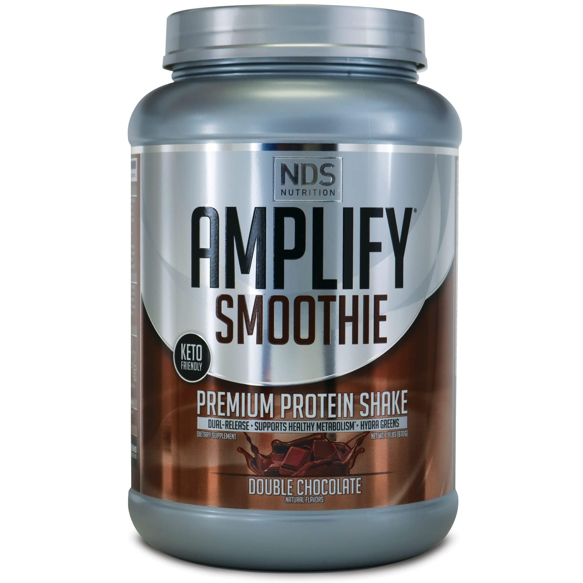 AMPLIFY AMPLIFY NDS Nutrition Smoothie Premium Whey Protein Powder Shake with Added Greens and Amino Acids - Build Lean Muscle, Gain Strength, Lasting Energy, and Lose Fat - Double Chocolate (30 Servings)