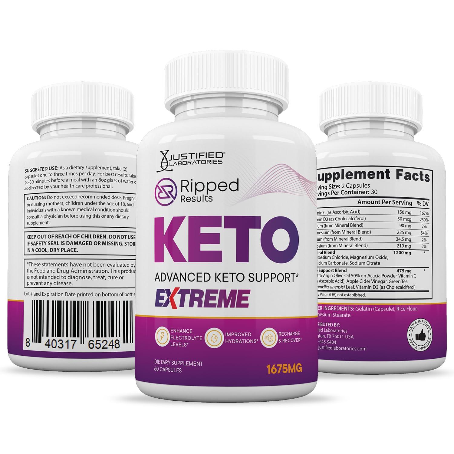 Justified Laboratories (3 Pack) Ripped Results Keto ACV Extreme Pills 1675MG Keto Support Blend Capsule Alternative Keto ACV Gummies Formulated Apple Cider Vinegar Extra Virgin Olive Oil Powder Green Tea Leaf 180 Capsules