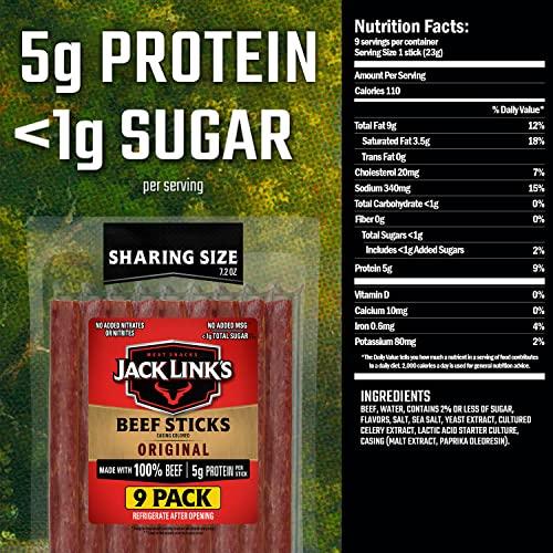 Jack Link's Jack Link's Beef Sticks, Original – Protein Snack, Meat Stick, Made with 100% Beef, No Added MSG** – 7.2 Oz.