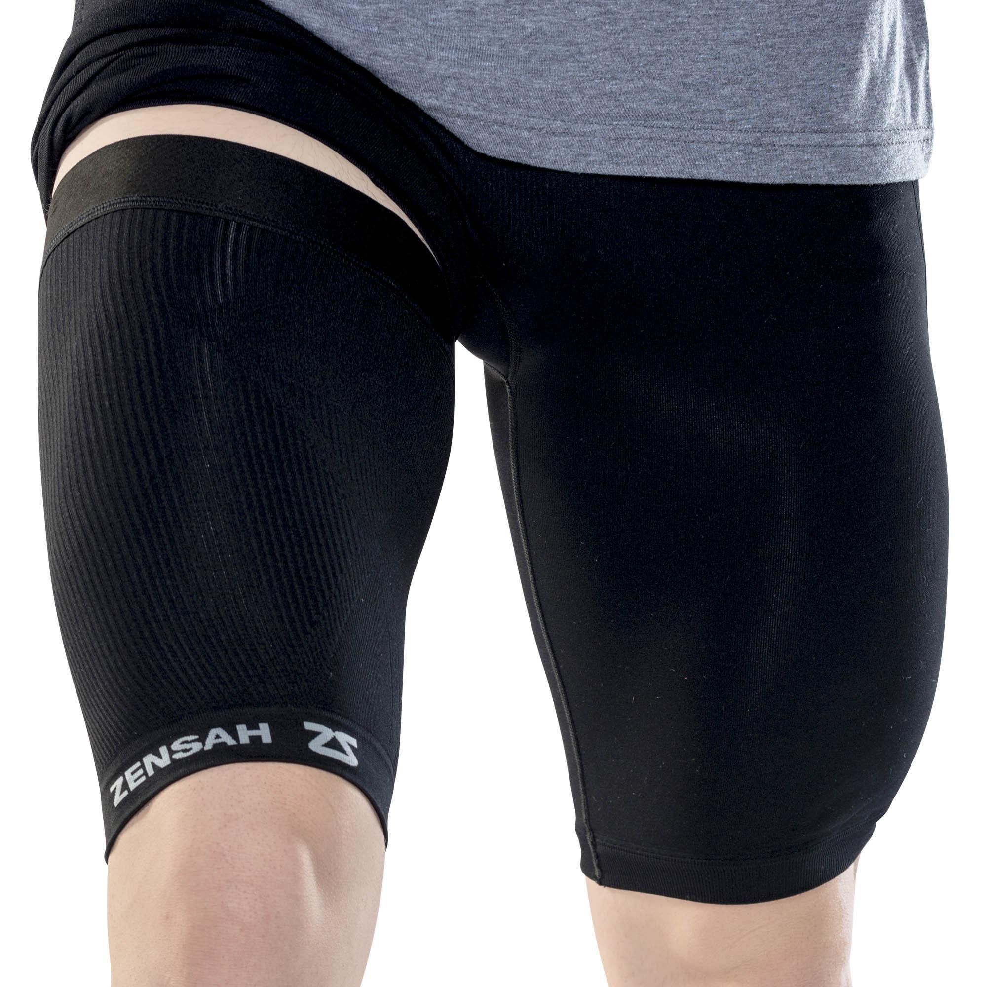 Zensah Zensah Thigh Compression Sleeve - Support for Pulled Hamstring, Quad Strain, Groin Compression Wrap for Men and Women (Large, Midnight Black (2 Sleeves))