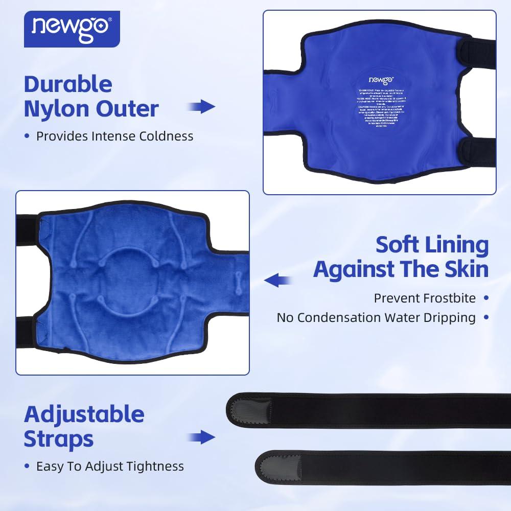 NEWGO NEWGO Ice Pack for Knee Replacement Surgery, Reusable Gel Cold Pack Wrap Around Entire Knee for Knee Injuries, Pain Relief, Swelling, Bruises (2Pack Blue)