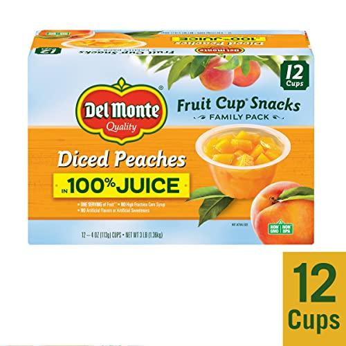 Del Monte DEL MONTE Diced Peaches FRUIT CUP Snacks in 100% Fruit Juice, 12 Pack, 4 oz