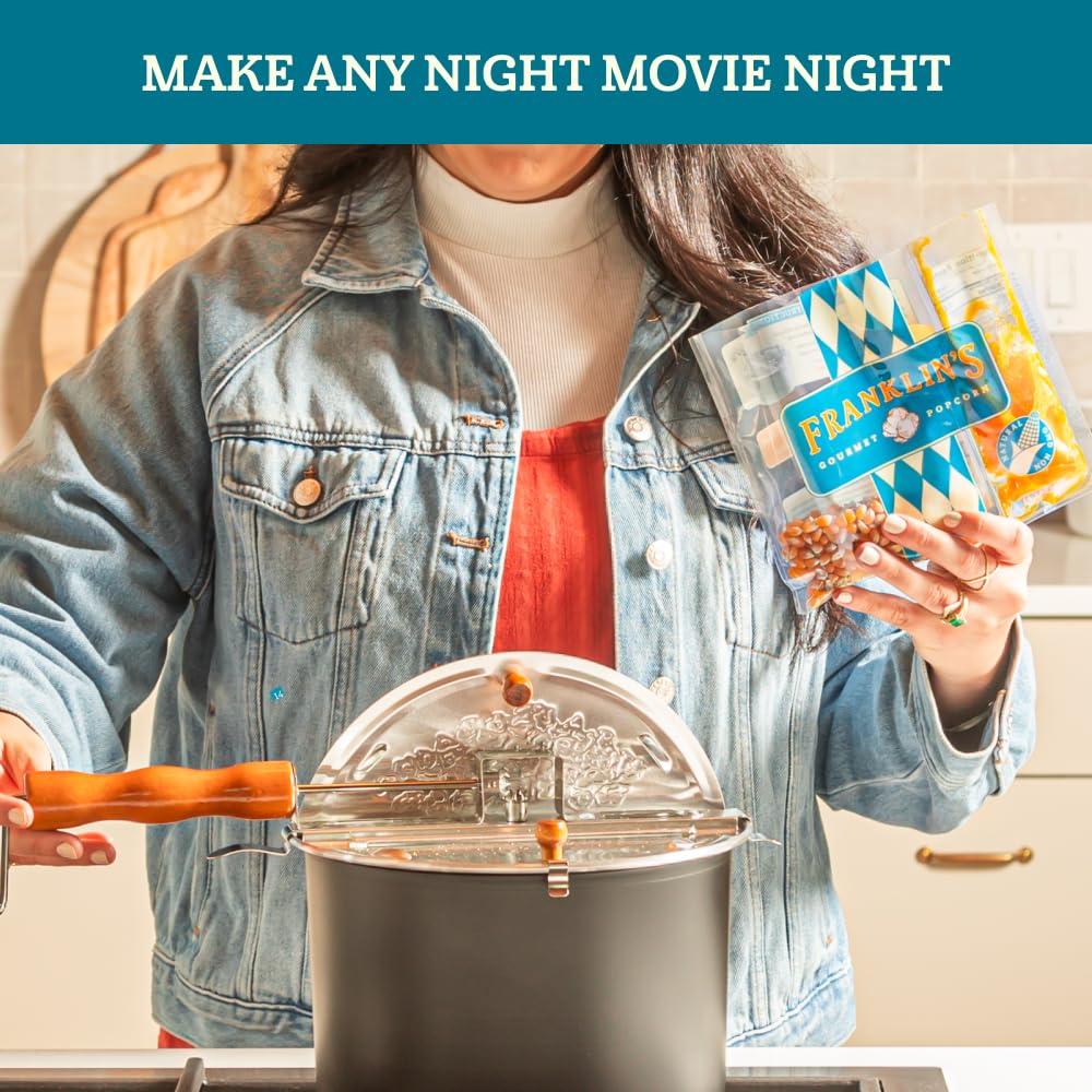 Franklin's Gourmet Popcorn Franklins Gourmet Popcorn All-In-One Pre-Measured Packs - 2oz. Pack of 24 - Butter Flavored Coconut Oil + Butter Salt Popcorn Seasoning + Organic Corn - Authentic Movie Theater Taste Made in USA