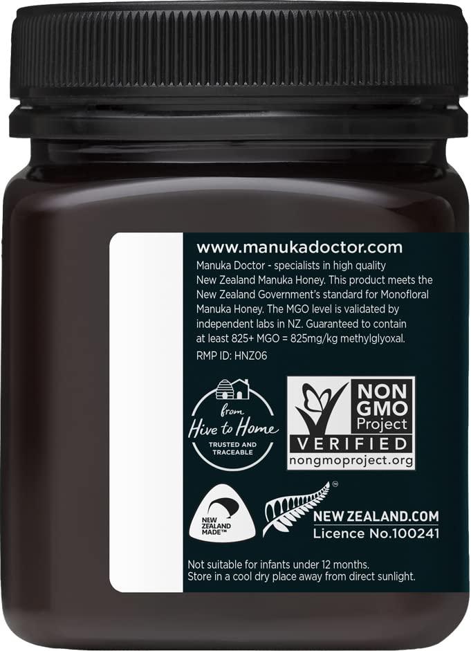 Manuka Doctor MANUKA DOCTOR - MGO 825+ Manuka Honey Monofloral, 100% Pure New Zealand Honey. Certified. Guaranteed. RAW. Non-GMO (8.75 oz)