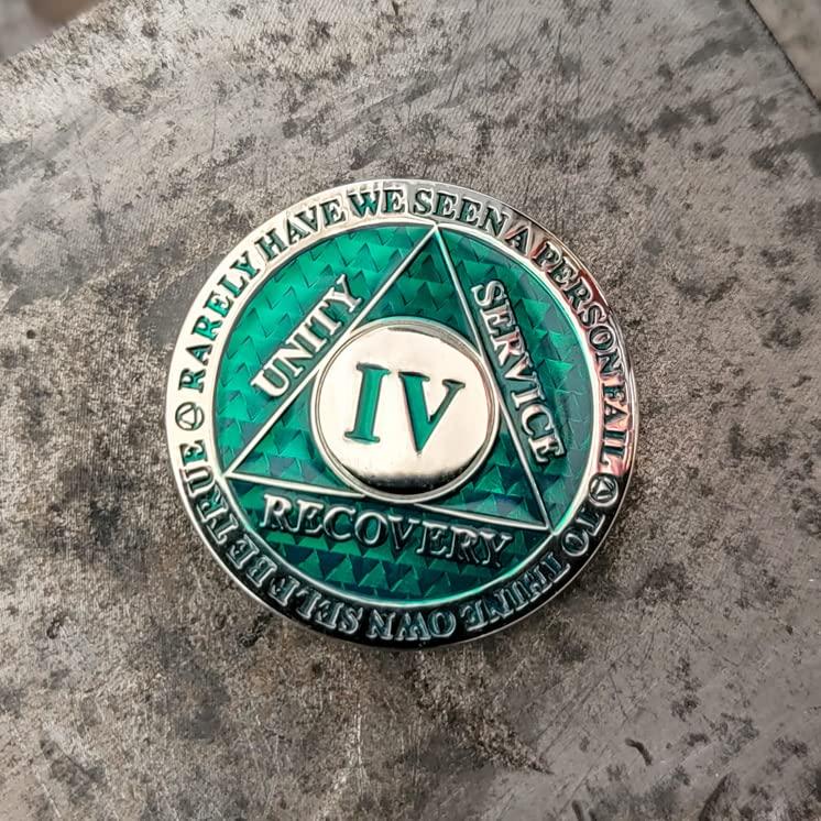 The Token Shop 4 Year Sobriety Coin | Legacy AA Chip | Thick Triplate Recovery Anniversary Token (Green)