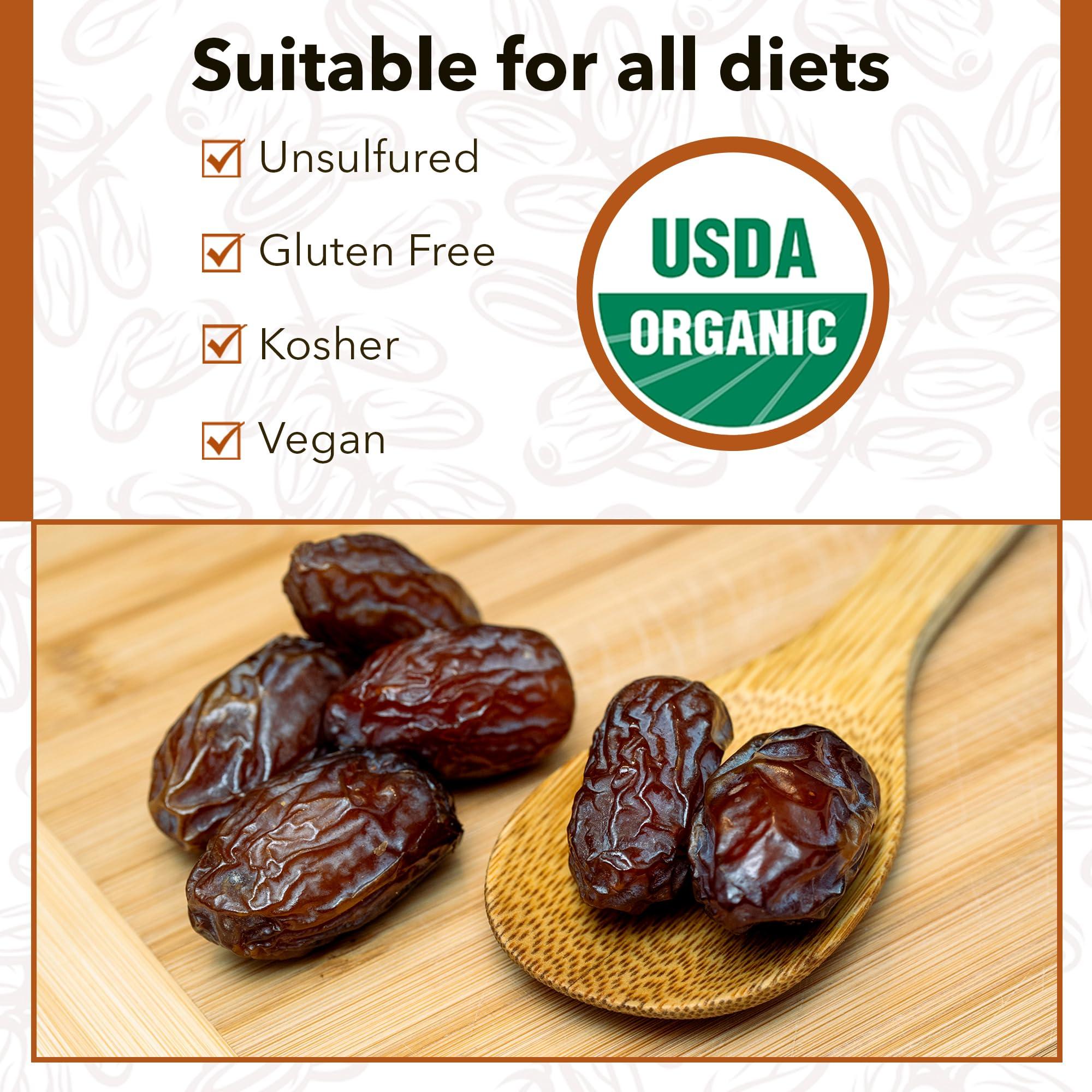 HARVEAST Harveast Organic Medjool Dates California Grown Jumbo Dates, Naturally Sweet, Healthy Snacking, Caramel Flavor, Pesticide, Free No Sugar Added Resealable Bag for Freshness, Baking (1 pounds)