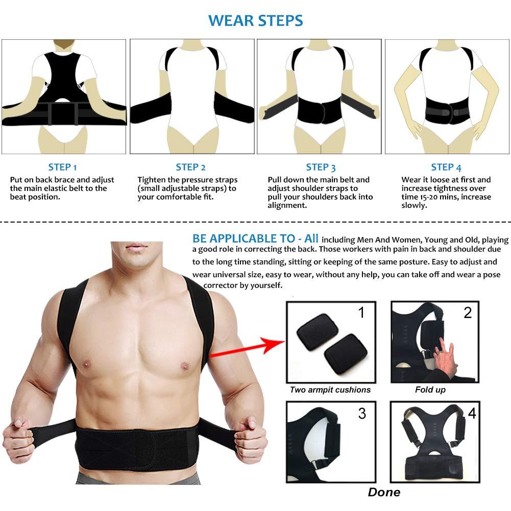 GZXISI Thoracic Back Brace Posture Corrector - Magnetic Support for Neck Shoulder Upper and Lower Back Pain Relief - Perfect Posture Brace for Cervical Lumbar Spine - Fully Adjustable Belt (Black, X-Large)