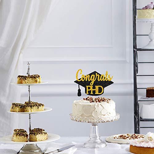 INNORU INNORU Glitter Congrats PHD Cake Topper - Congrats Grad - PHD Graduation Party Decorations Black Gold