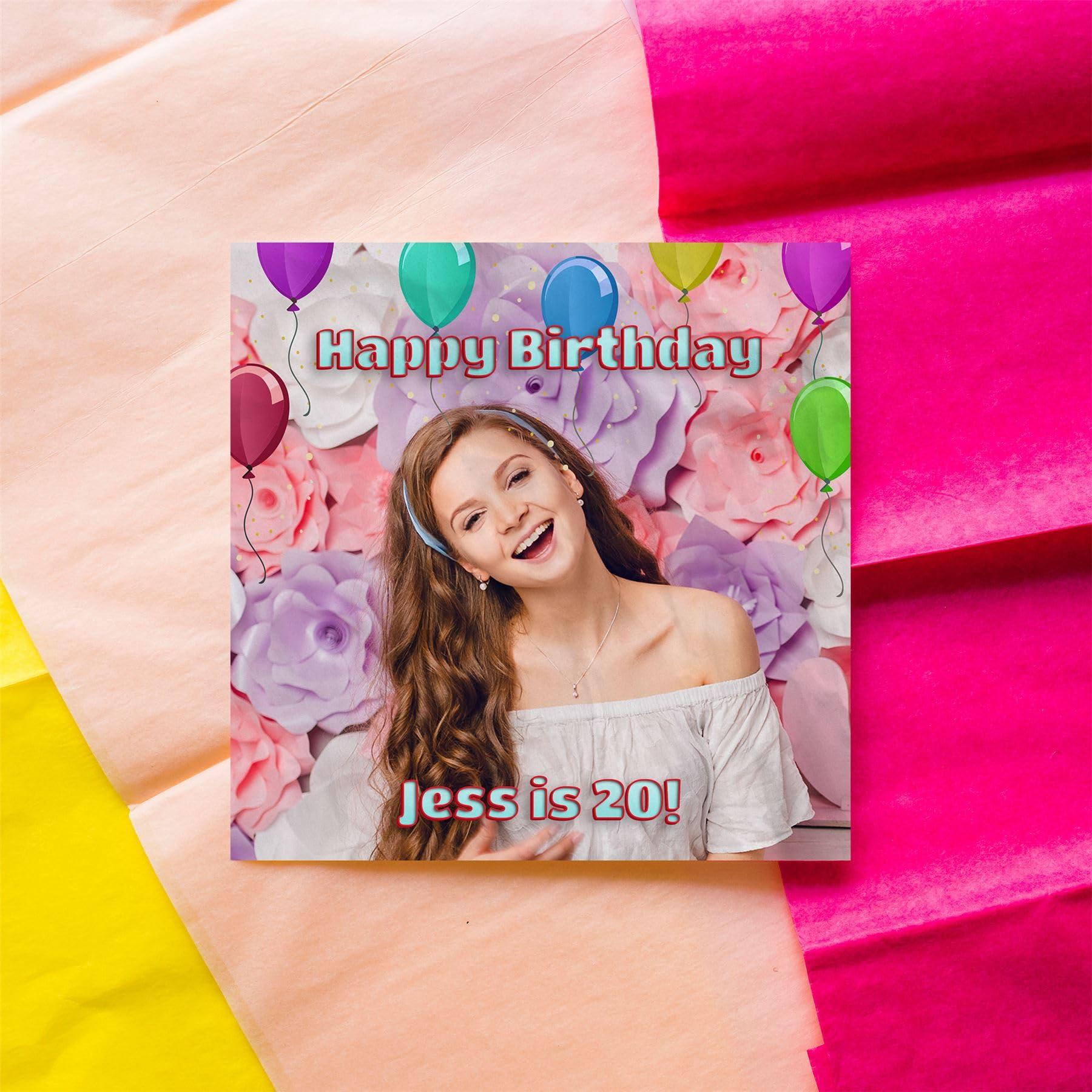 Bang Tidy Clothing Personalized Photo Beverage Napkins For Special Occasion, Birthday Party Tableware Decorations, Balloon Border Frame, Custom Disposable Luxury Linen Feel Pack of 24 Paper Serviettes