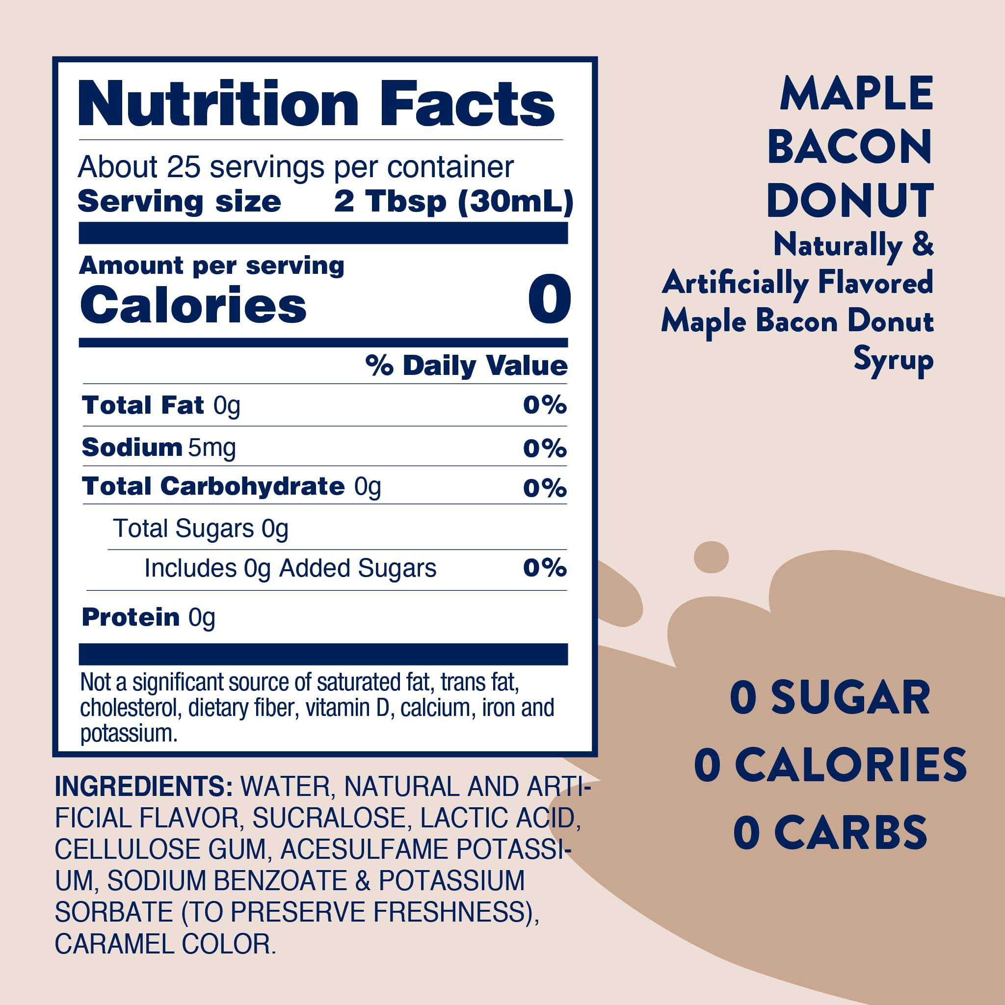 Jordan\'s Skinny Mixes Jordan\'s Skinny Syrups Sugar Free Coffee Syrup, Maple Bacon Donut Flavor Drink Mix, Zero Calorie Flavoring for Latte, Protein Shake, Food and More, Gluten Free, Keto Friendly, 25.4 Fl Oz, 1 Pack