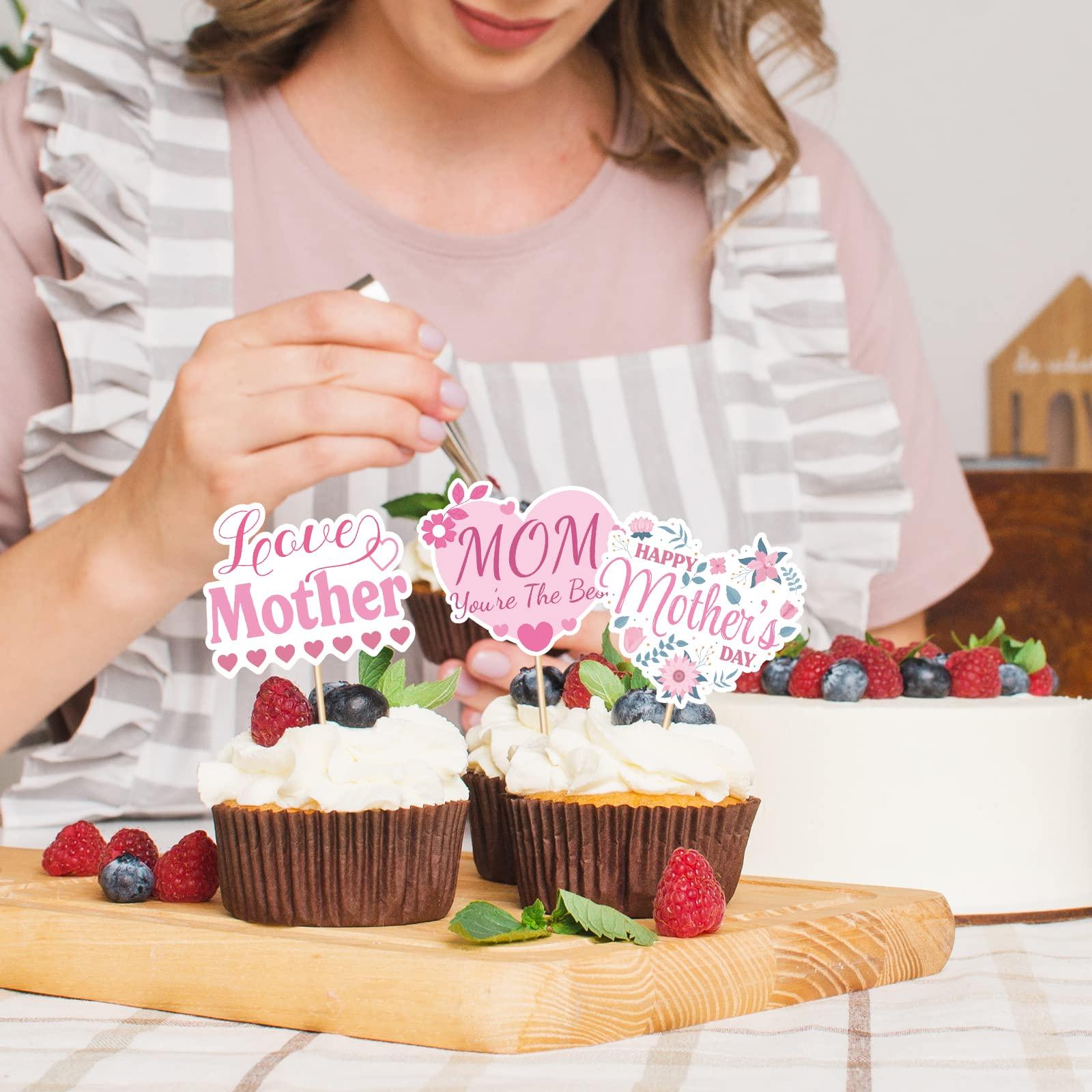 M1NTP1US + 144PCS Happy Mothers Day Cupcake Toppers Decorations Mom Day Thank You Appetizers Toothpicks Sticks Food Picks Party Supplies