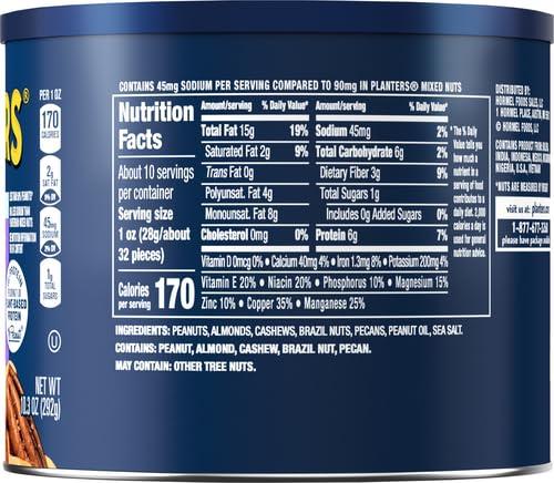 Planters PLANTERS Lightly Salted Mix Nuts, Party Snacks, Plant-Based Protein, 10 Oz Canister (Pack of 4)