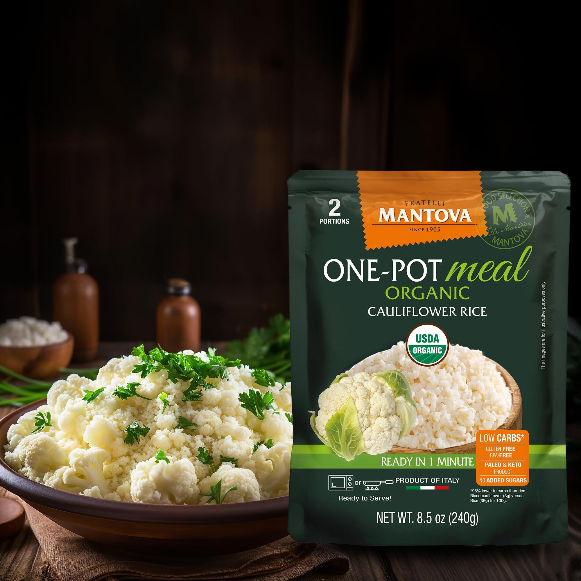Mantova Mantova Organic Cauliflower Rice, 8.5 oz. (Pack of 6), Product of Italy, One-Pot Meal, Ready-in-Minutes Cauliflower Rice, All-Natural, Healthy Rice Alternative, Ideal for Soups, Stews, Side Dishes, Salads, Rice Bowls, Breakfast Bowls and More, Gluten