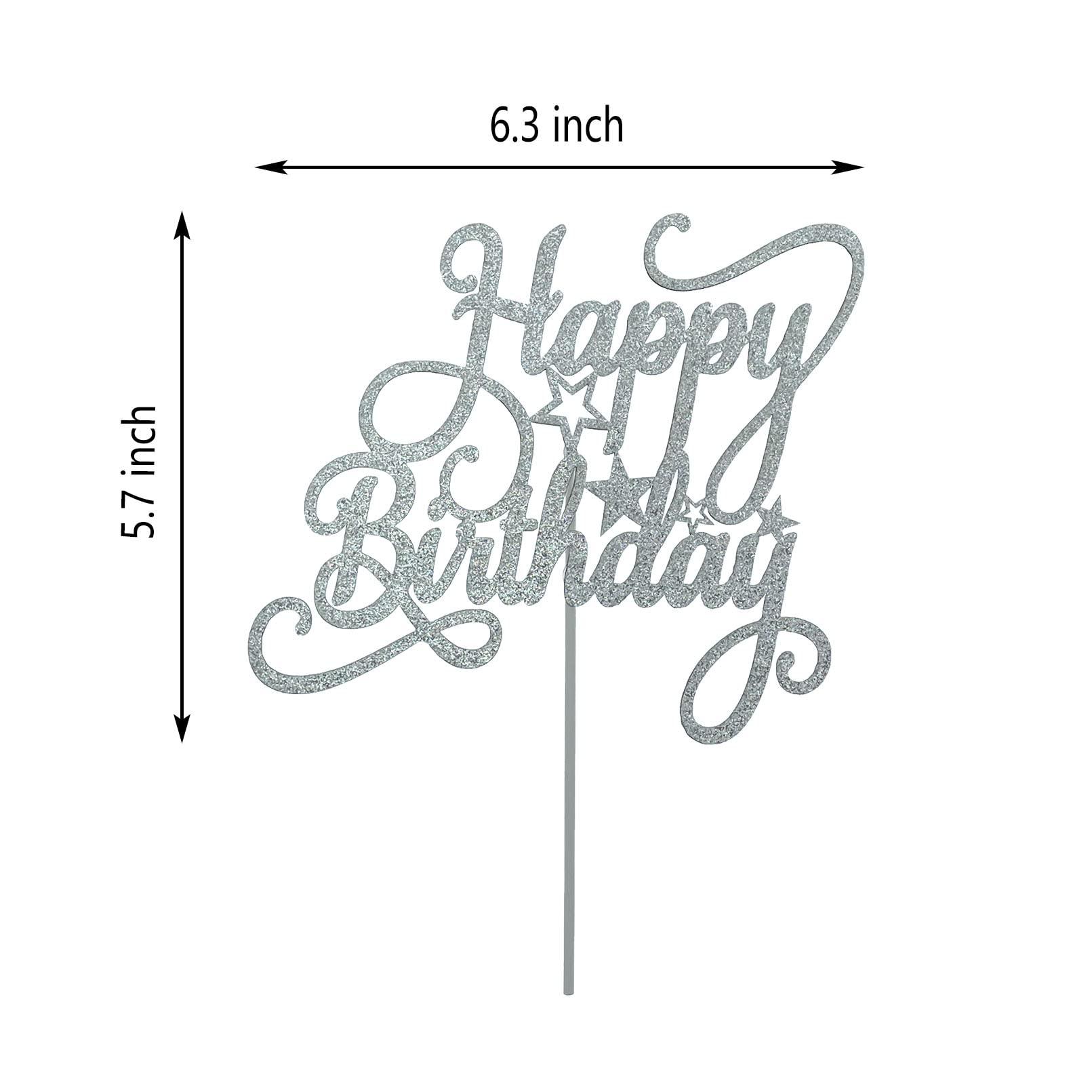 JIEEIN Happy Birthday Cake Topper for Birthday Party Decorations,(Double Sided Silver Glitter)