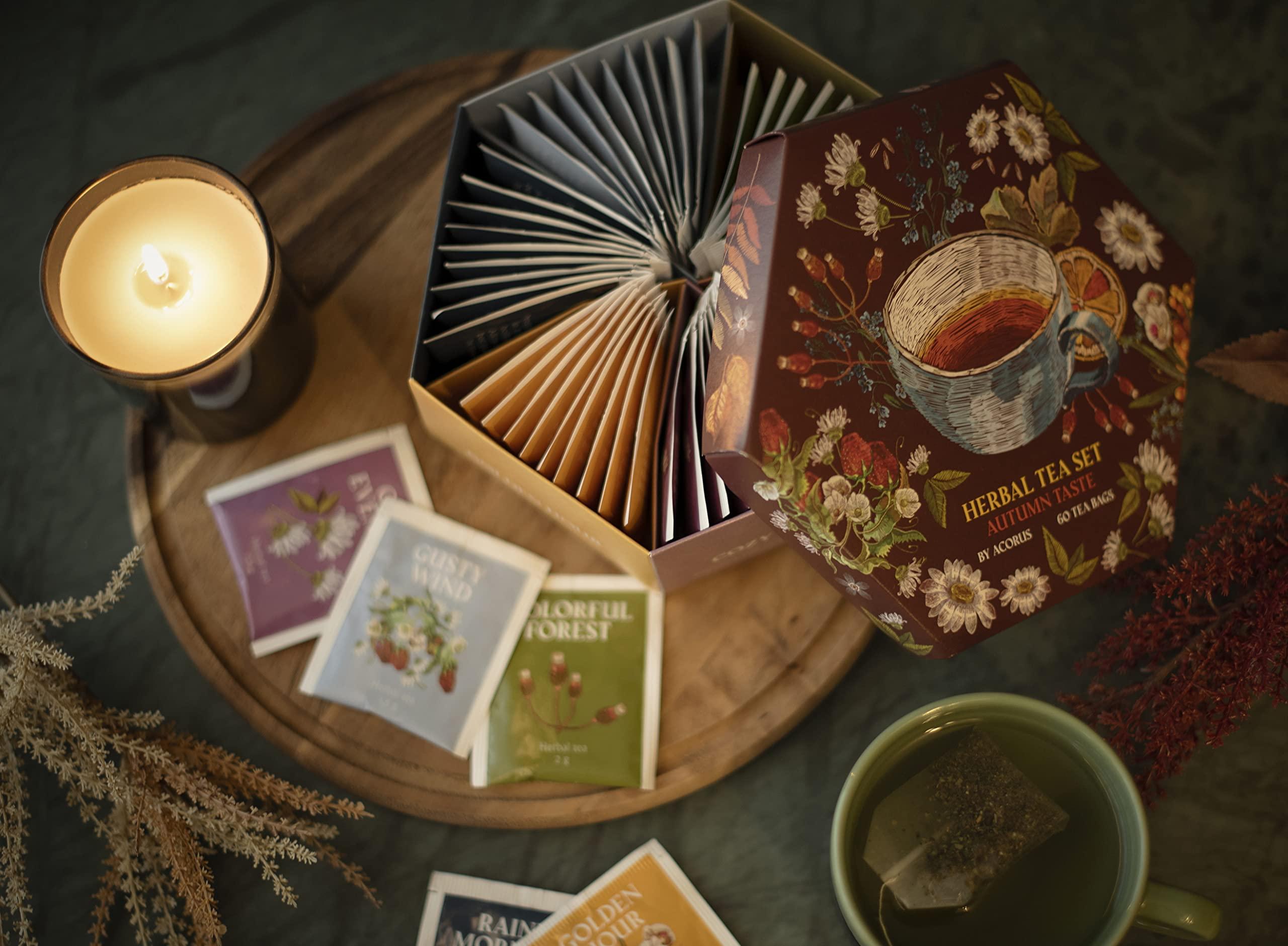 ACORUS ACORUS Autumn Taste Tea Set, Natural Herbal Tea Variety Pack, Assorted Tea Box, Tea Gift Set of 6 Different Teas, Herbal Tea Sampler of 60 Tea Bags Individually Wrapped, Discover Rich Autumn Teas
