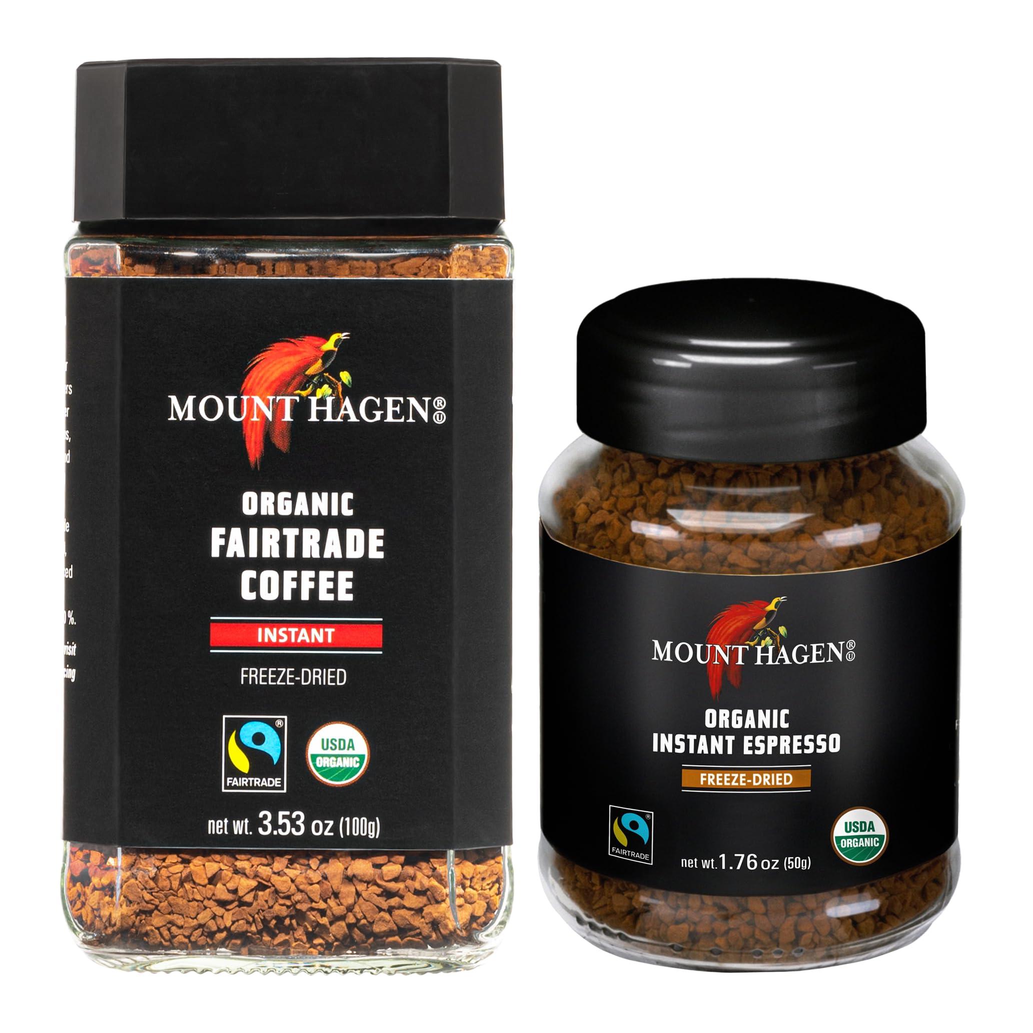 Mount Hagen Mount Hagen Organic Freeze Dried Instant Coffee 3.53oz and Instant Espresso Ground Coffee 1.76oz Bundle