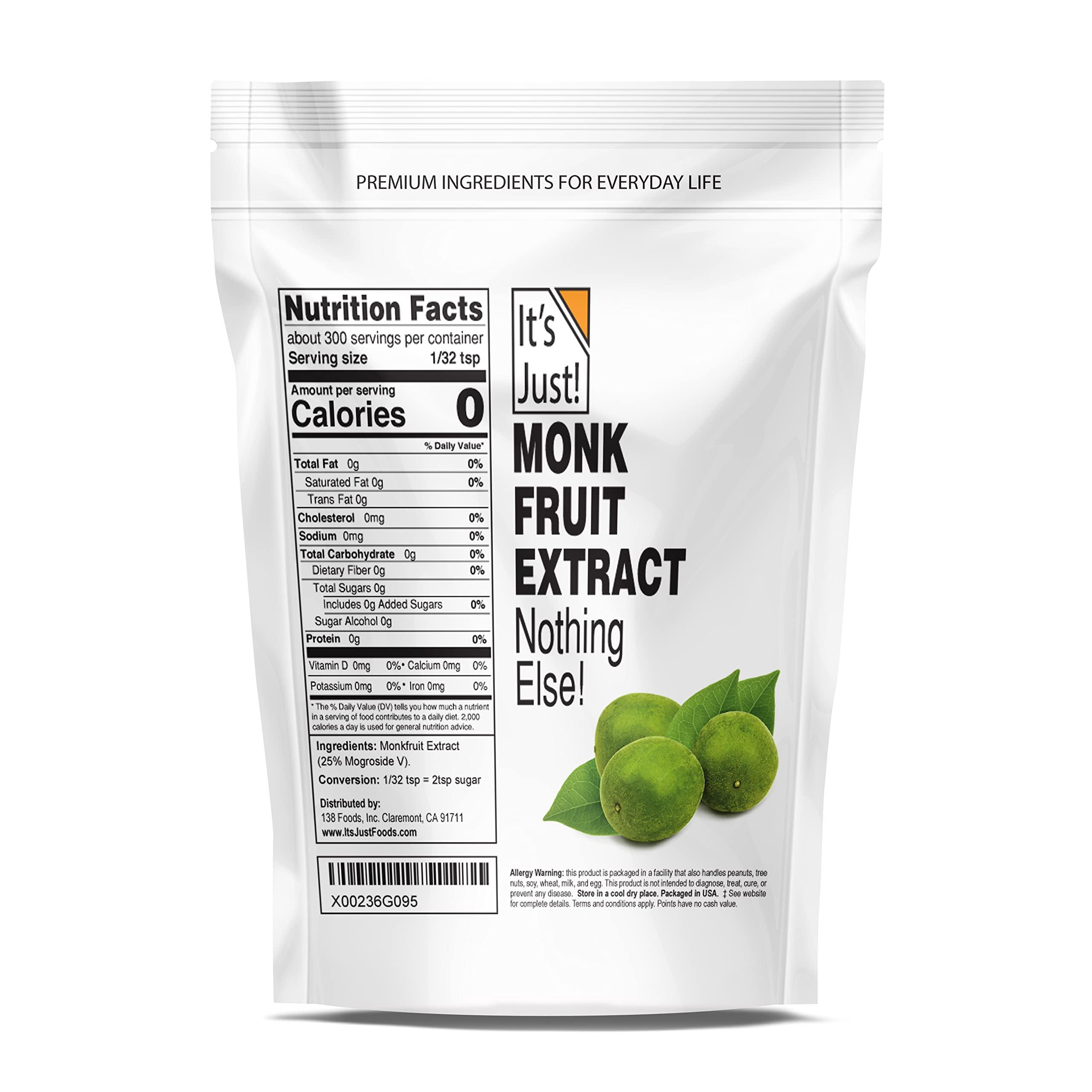 It's Just! It\'s Just! - 100% Monkfruit Extract Powder, Keto Friendly Sweetener, Monk Fruit, Sugar-Free, Non-GMO, Non-Glycemic (25% Mogroside V, 1.5oz / 42g)