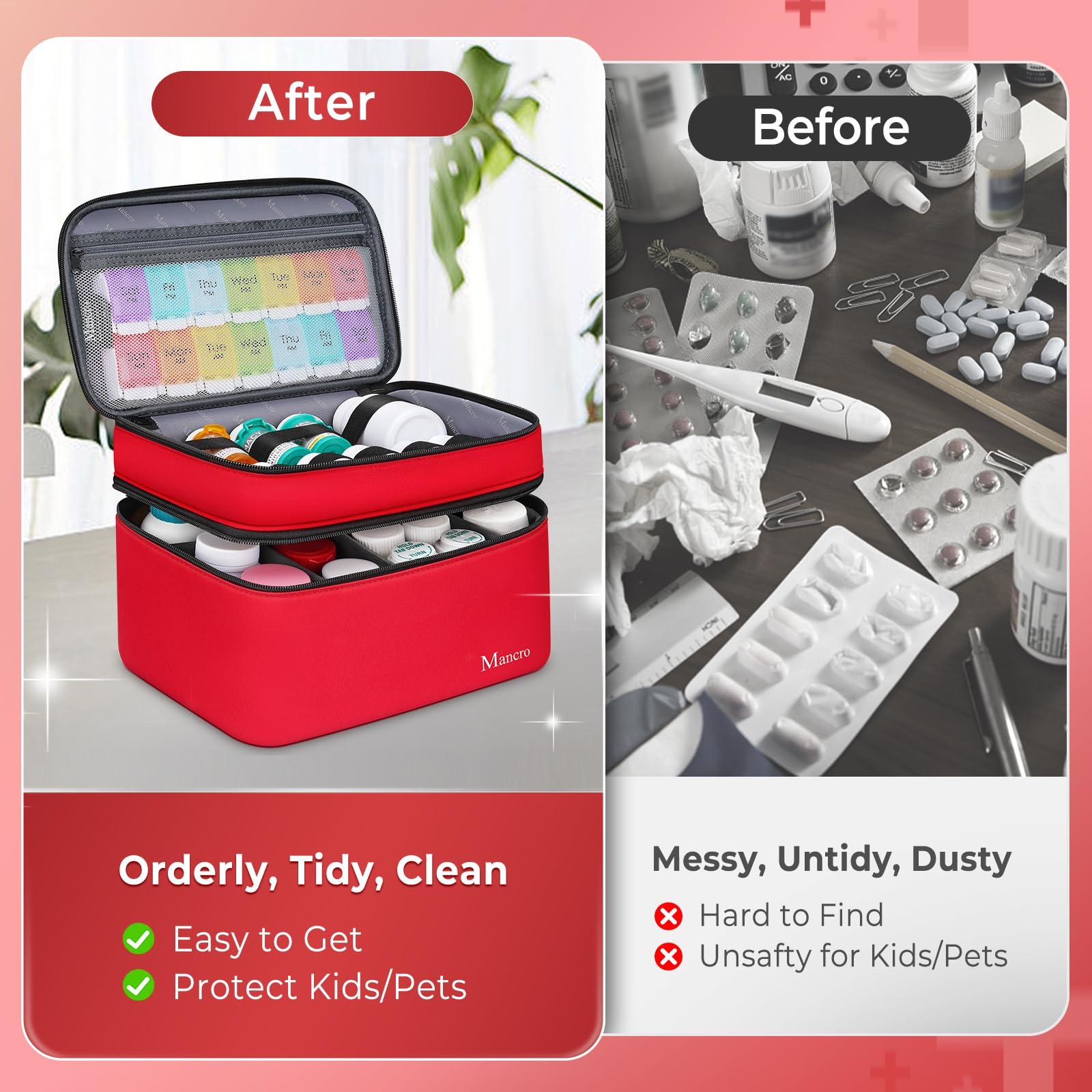 Mancro Mancro Dual Layers Medicine Organizer Bag, Pill Bottle Organizer Storage with Lockable Zipper, Medication Travel Bag for Pills, Vitamins, Medical Supplies for Home Storage, Travel