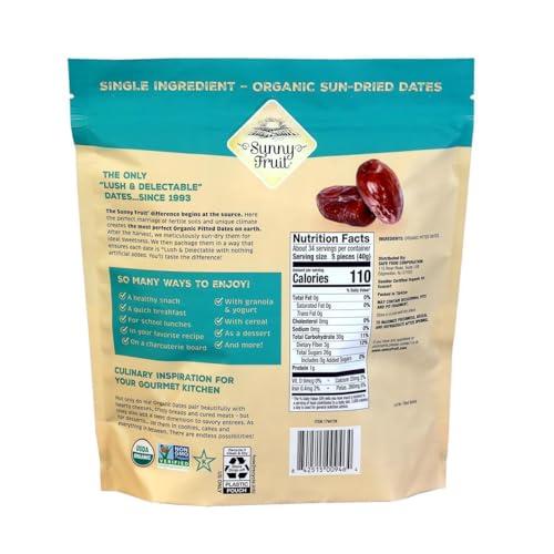 SUNNY FRUIT ORGANIC Pitted Dates (Deglet Nour) - Sunny Fruit 48oz Bulk Bag (3 lbs) | NO Added Sugars, Sulfurs or Preservatives | NON-GMO, VEGAN, HALAL & KOSHER