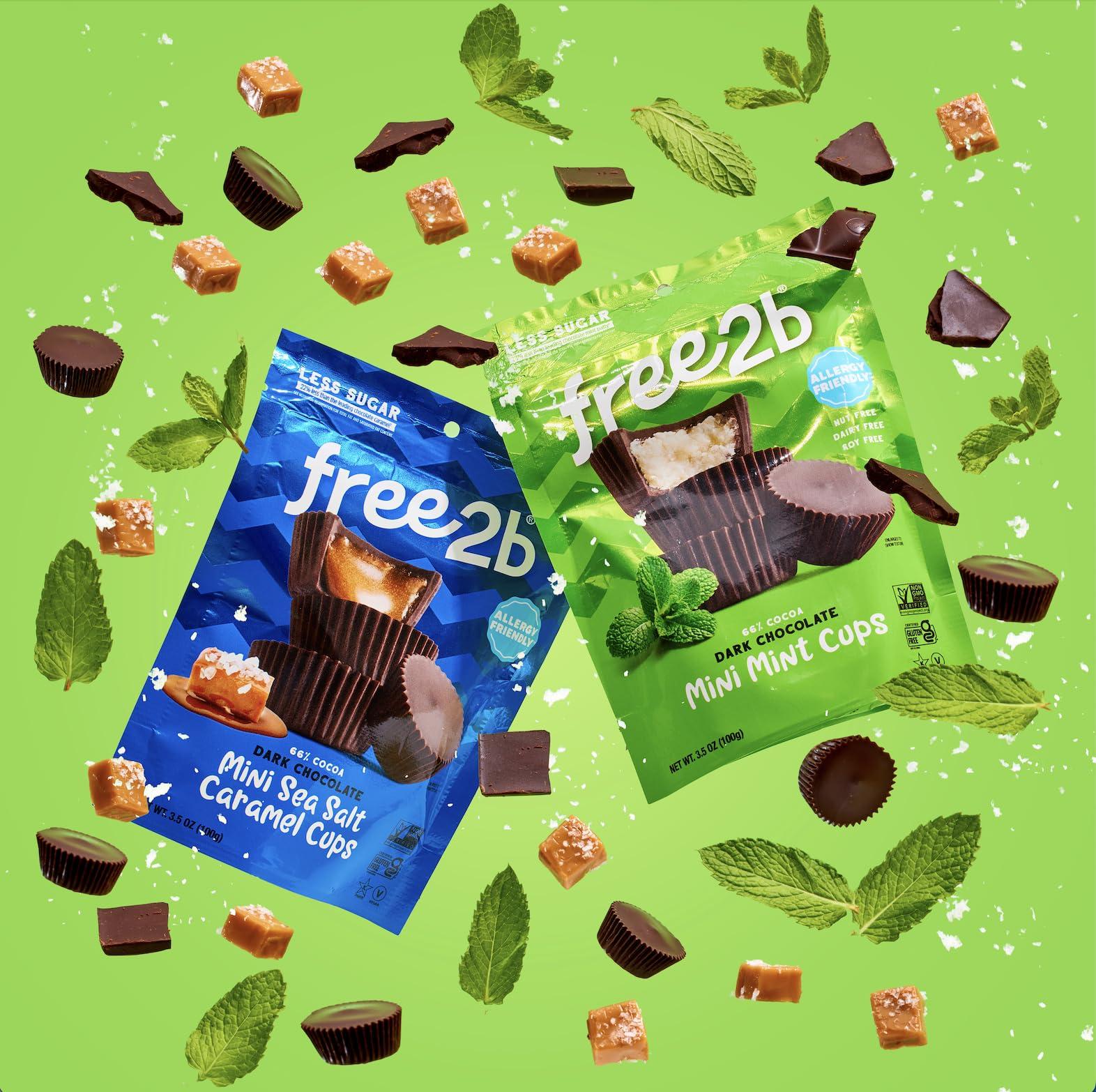 Free 2b Free 2b Sea Salt Caramel Mini Cups, Safe for School and Allergy Friendly - Gluten-Free, Dairy-Free, Nut-Free, and Soy-Free - Dark Chocolate, 3.5 oz Resealable Bag (Pack of 3)