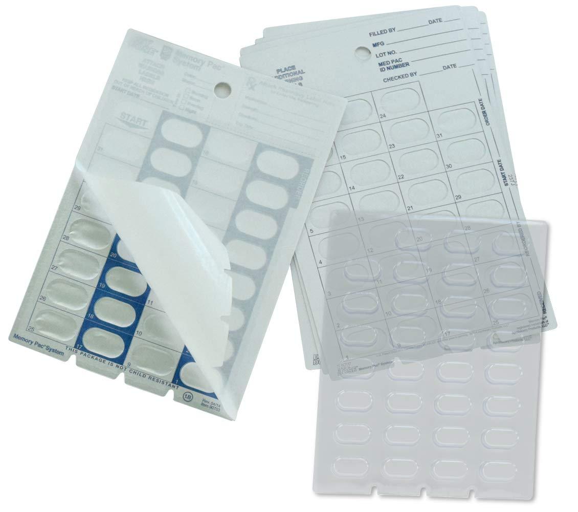 Apothecary Medication Blister Pack Refill Set Cold Seal - Includes Blister Trays & Cold-Seal Cards - Pill Blister Sizes Regular or Jumbo Blisters (Monthly - Standard 1/2" Deep - 100 Pack)