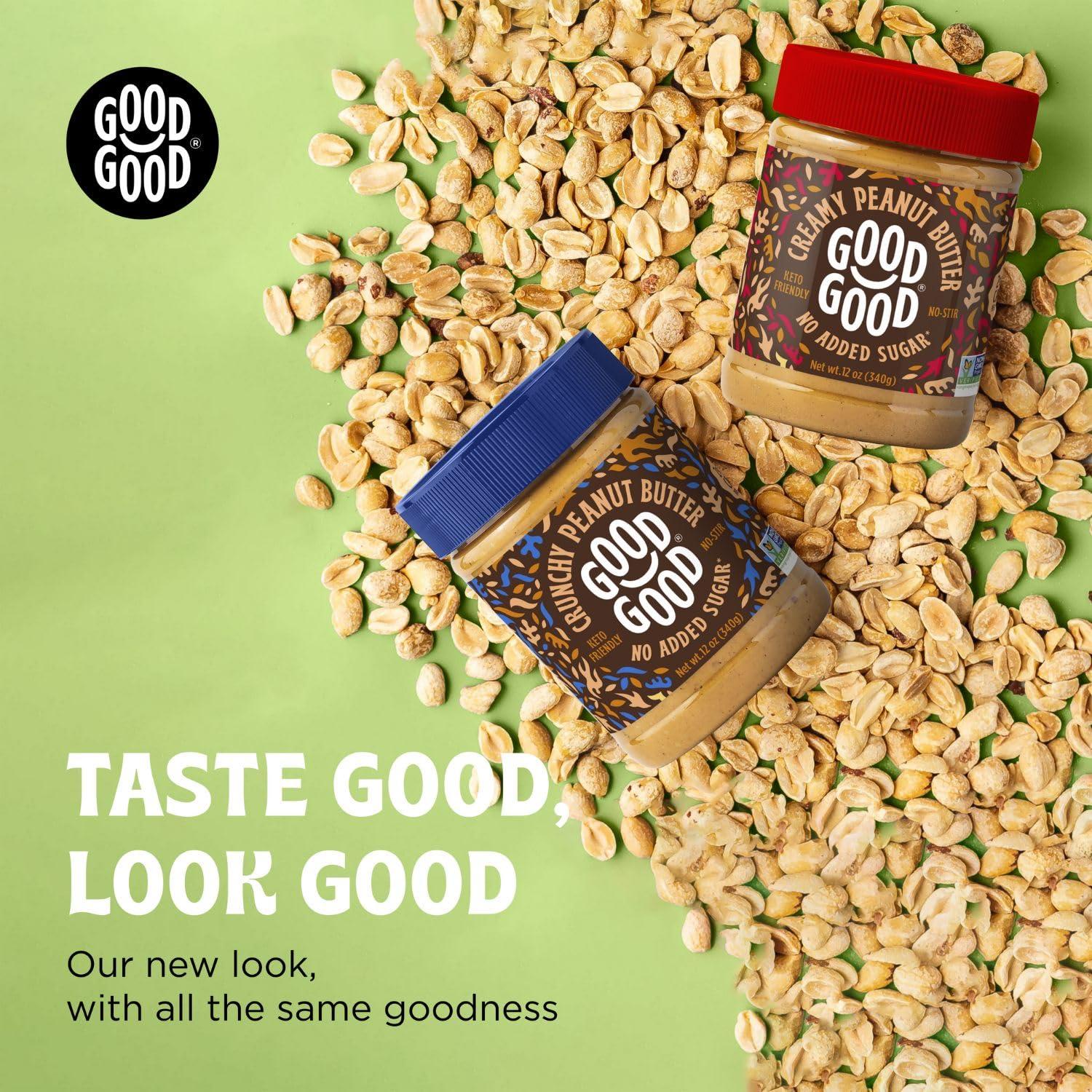 Good Good GOOD GOOD Crunchy Peanut Butter Keto Friendly - Low Carb & No Added Sugars - Vegan - No Palm Oil or Preservatives - Non-GMO - 12 oz / 340g (Pack of 1)
