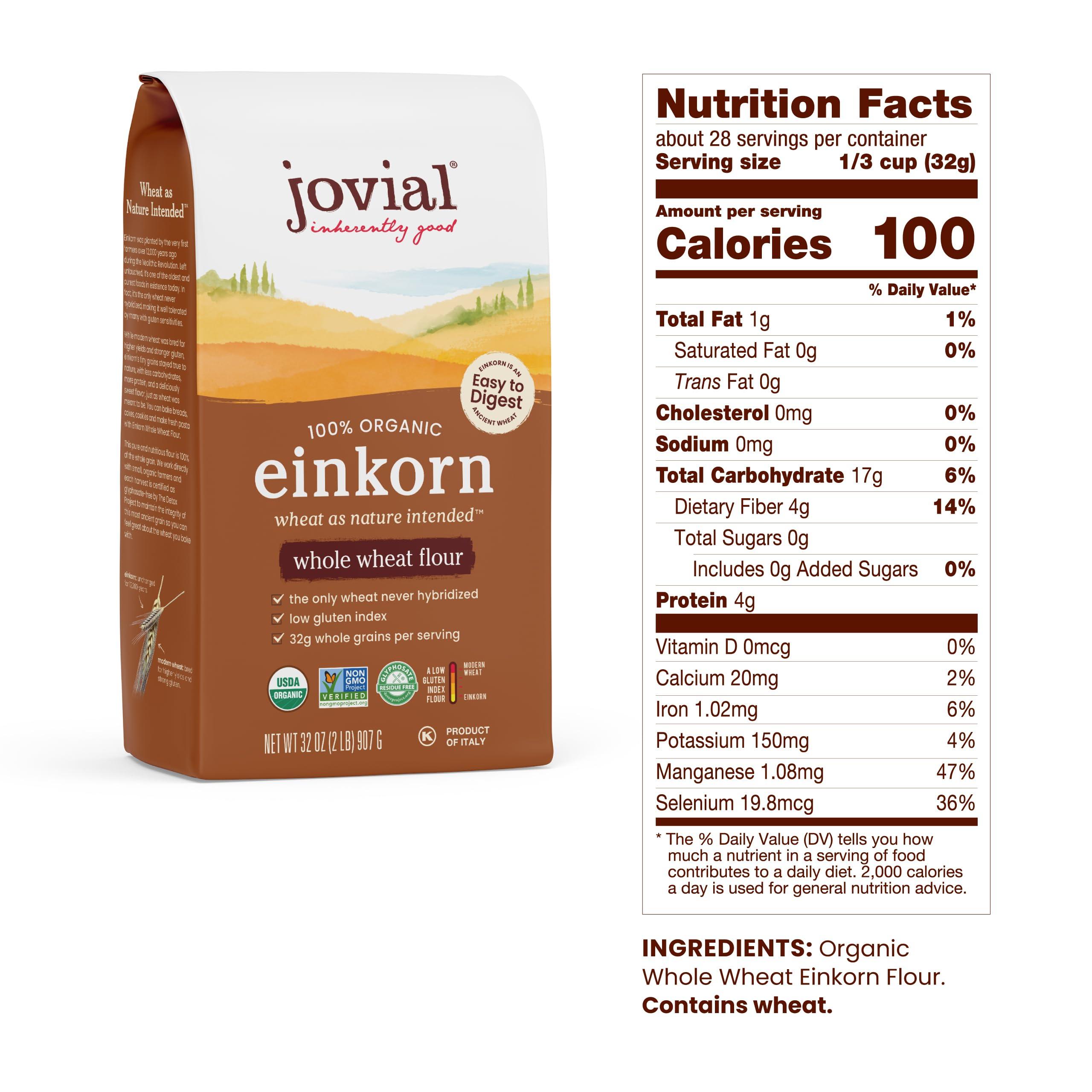 Jovial Jovial Einkorn 100% Organic Einkorn Whole Wheat Flour - Baking Flour, High Protein, USDA Certified Organic, Unbleached Flour, Product of Italy - 32 Oz