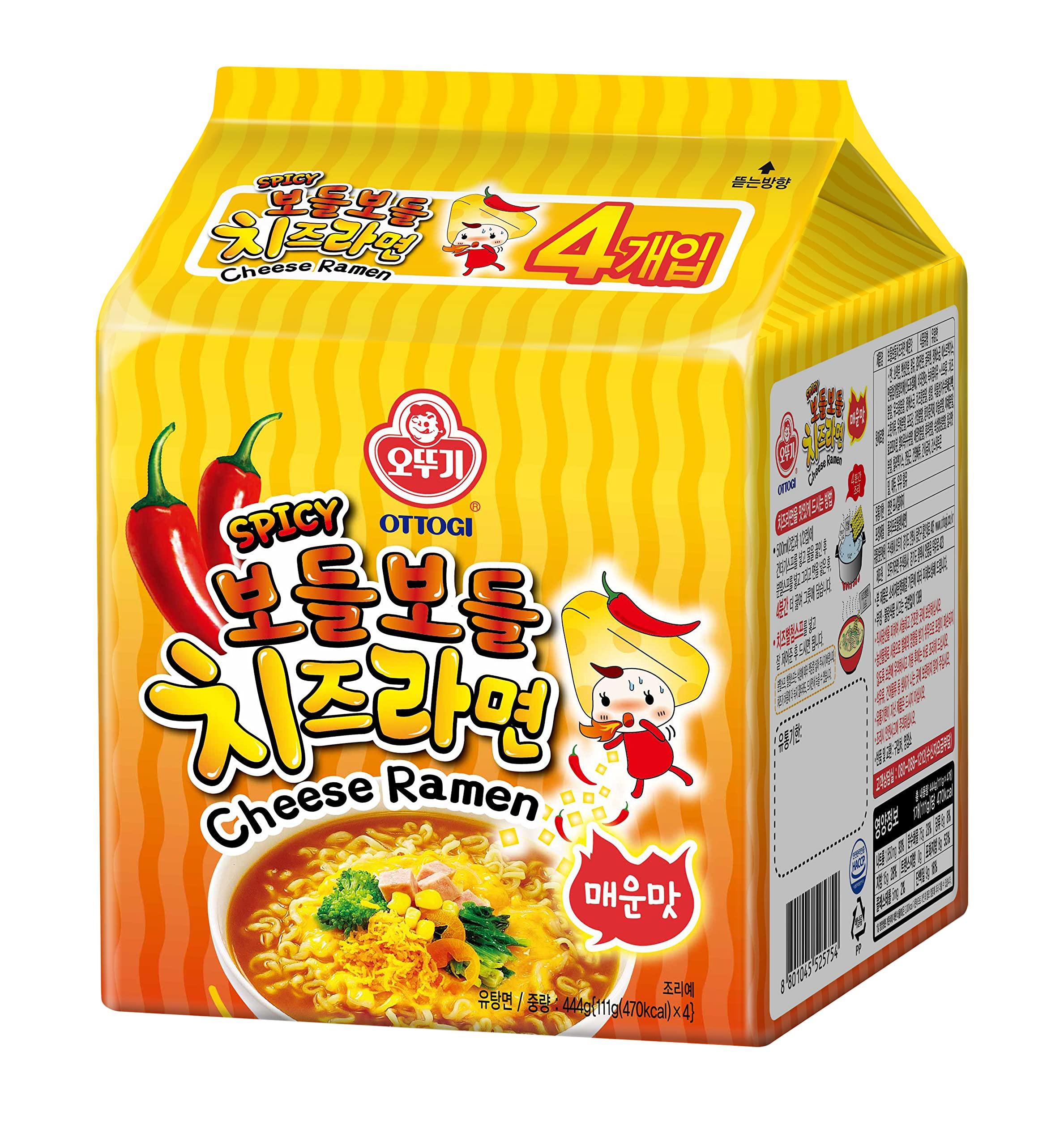 Ottogi OTTOGI Cheese Ramen Spicy Flavor, Korean Style Instant Noodle, Deliciously Cheesy and Spicy, 3.92oz x 4 Pack