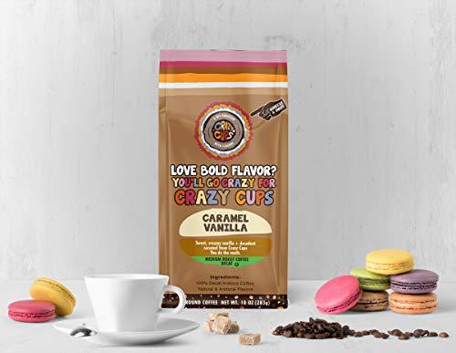 Crazy Cups Crazy Cups Decaf Flavored Ground Coffee, Caramel Vanilla, in 10 oz Bag, For Brewing Flavored Hot or Iced Decaf Coffee