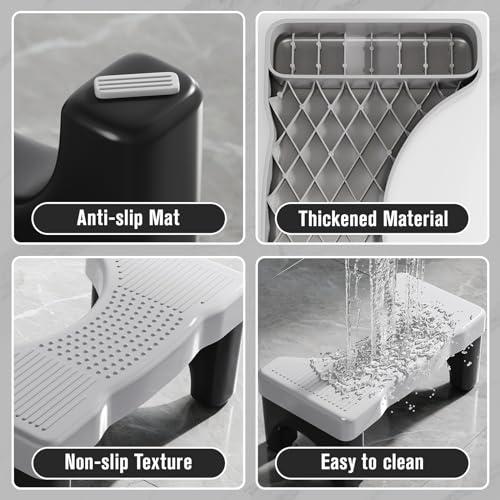 Kzeirm Kzeirm Squatting Toilet Stool for Adults, 7 Inch Height Bathroom Poop Step Potty Stool, Non-Slip Plastic Toilet Assistance Step Stool Squat Adult, Healthy Gift for Kids Seniors, Blue with Black Frame