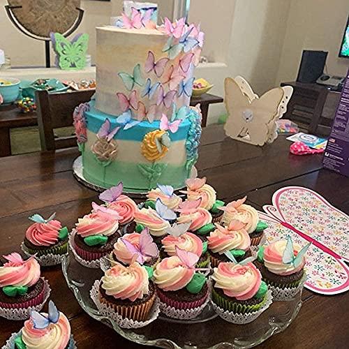 Sylvia&Vicky CHOCKACAKE Edible Wafer Paper Butterflies - Set of 24 Purple Pink Green - Cake Decorations, Cupcake Topper