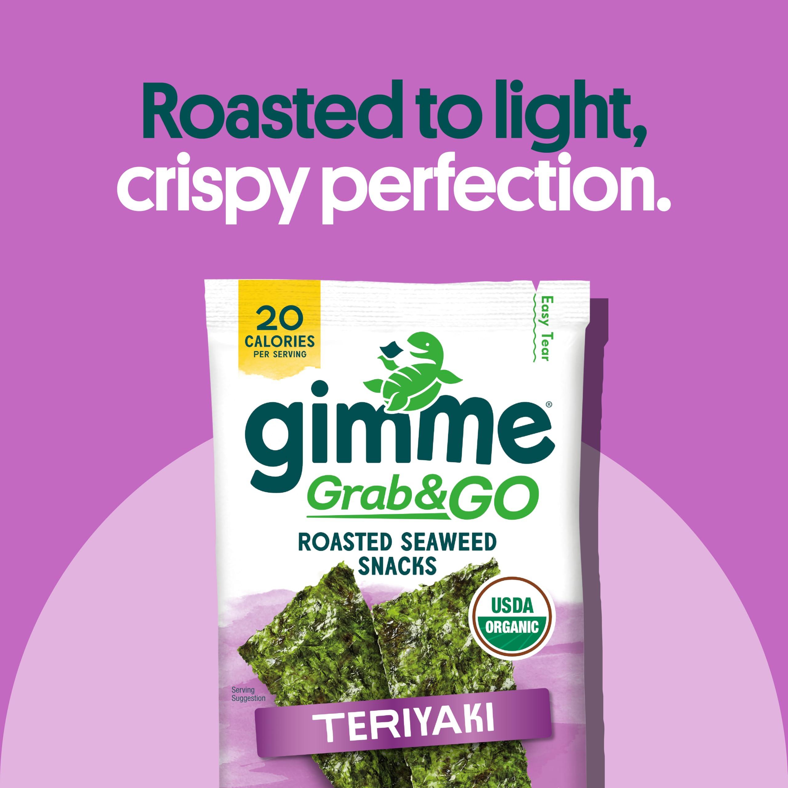 gimMe Gimme Seaweed Grab & Go Organic Premium Roasted Seaweed Snacks, Teriyaki, 5 Count Trayless, Keto, Vegan, Gluten-Free, Source of Omega3s and Iodine, Healthy On-The-Go Snack for Kids and Adults