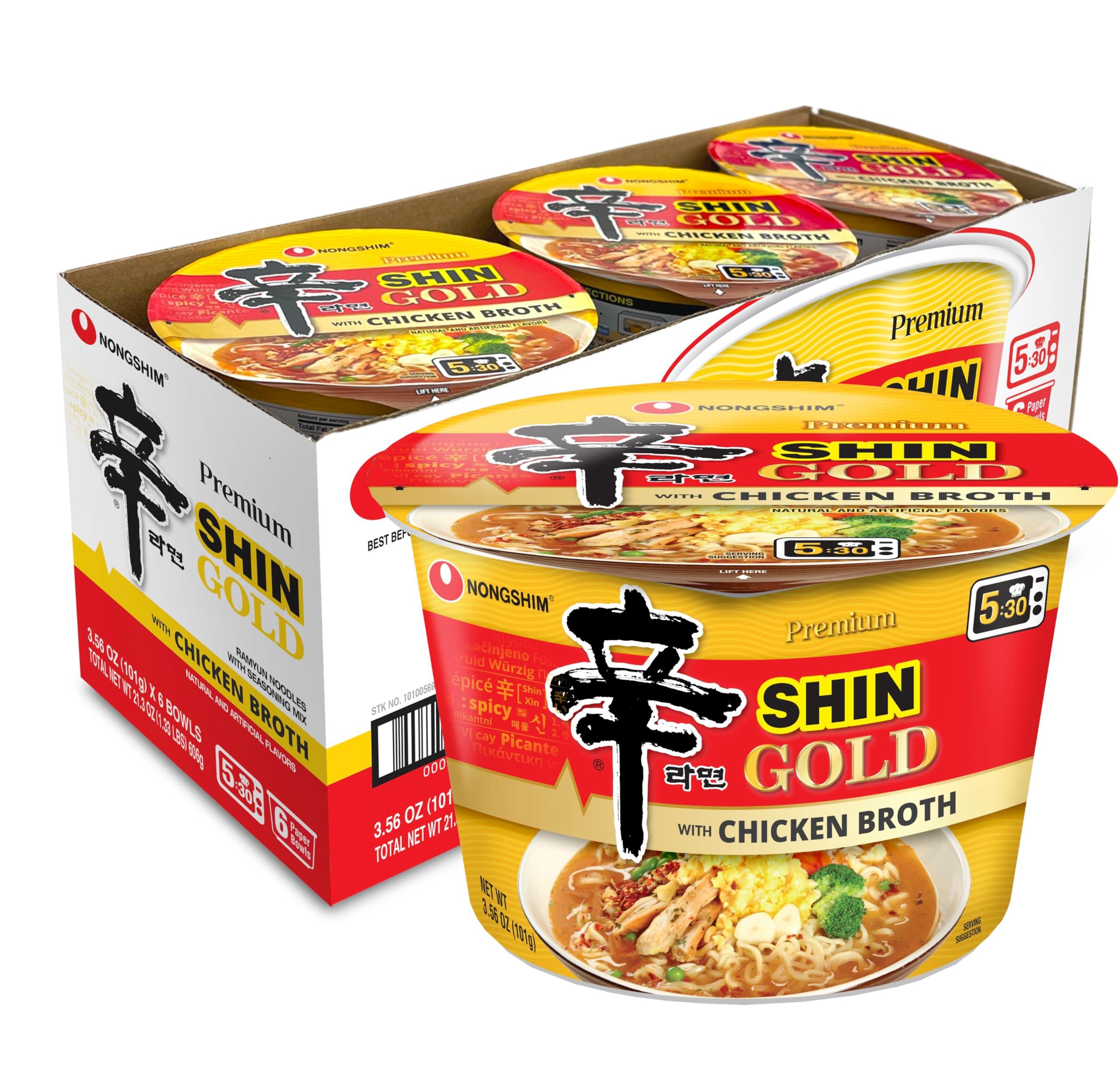 Nongshim Nongshim Gourmet Shin Gold, 6 pack Big Bowl, Rich Spicy Chicken Broth, Sauce Packet, Premium Microwavable Instant Ramyun Soup Mix, Savory & Rich