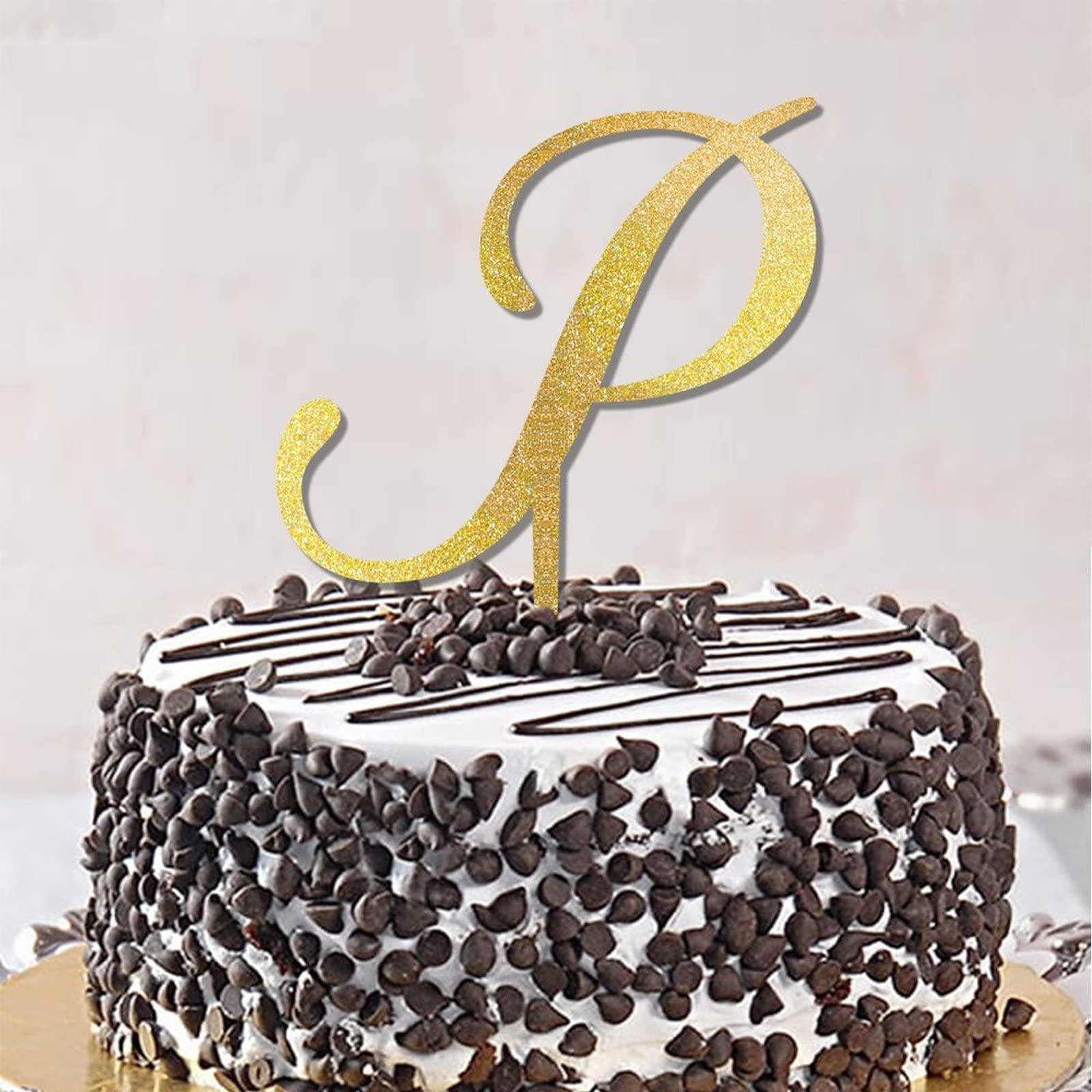 CustonCares Letter P Wedding Cake Topper Monogram Initial Name Glitter Gold For Wedding Engagement Cake Decorations Elegant Laurel Wreath Customize Your Own Cake Topper Bachelorette Gifts