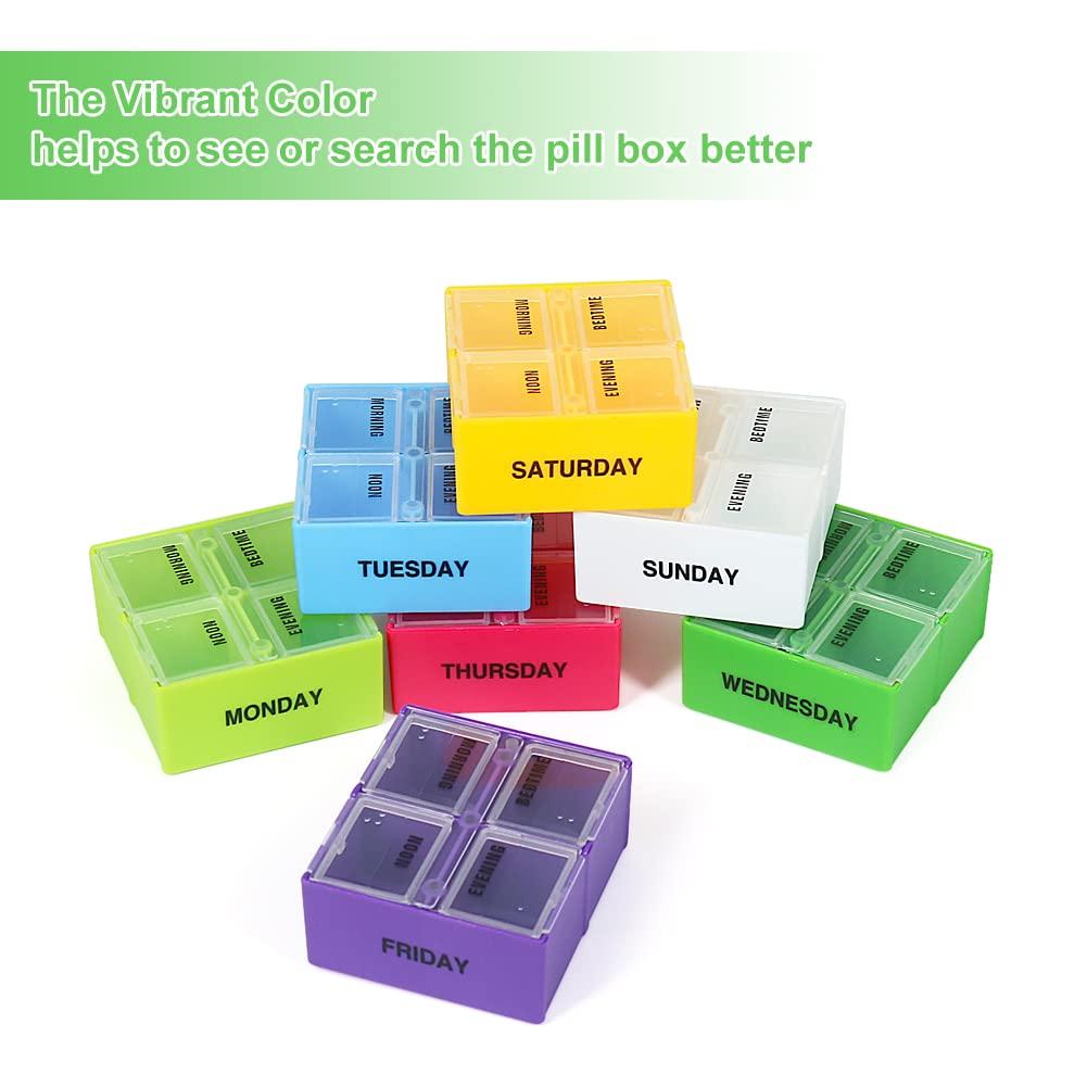 HRX Package HRX Package Weekly Deep Capacity Pill Organizer 4 Times a Day, 7 Day Large Pill Box Dispenser, AM/PM Pop-Out Pill Planner