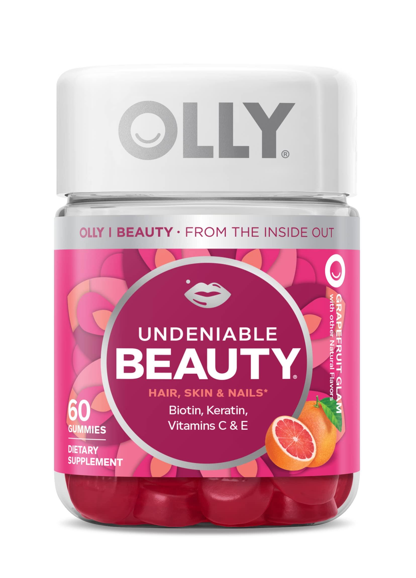 OLLY OLLY Undeniable Beauty Gummy for Hair, Skin, Nails (Grapefruit, 60 Count) Women\'s Multivitamin Gummy (Berry, 90 Count)
