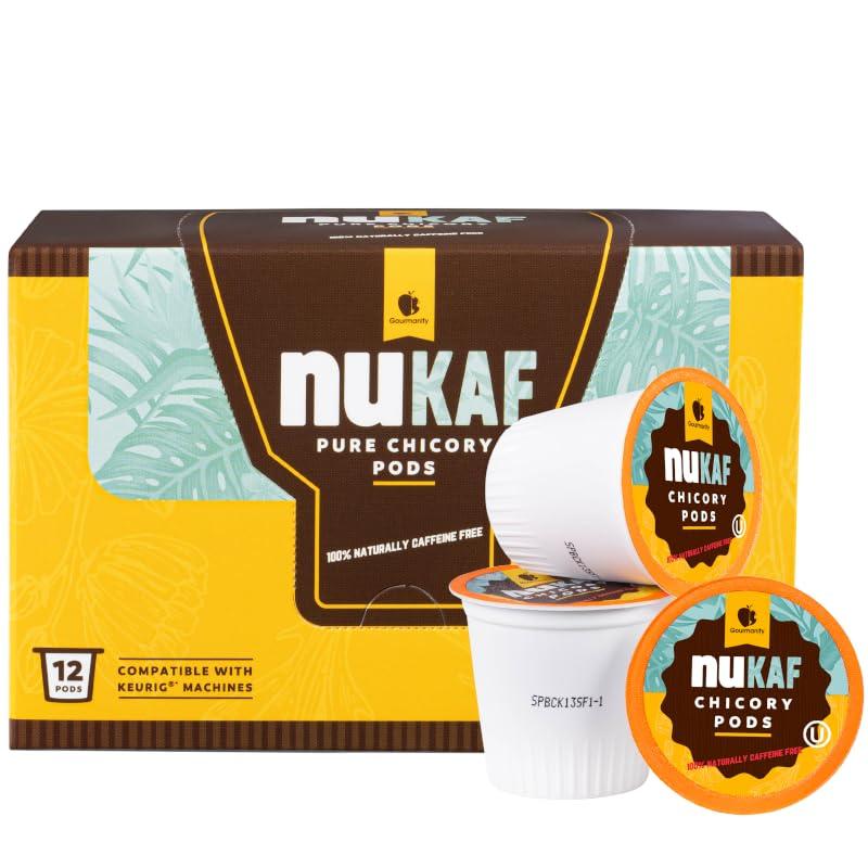 Gourmanity nuKAF Chicory K Cups | Kosher Chicory Root K Pods for your Keurig | 100% Caffeine Free | Keurig K Cups Coffee Alternative by Gourmanity [6 boxes of 12 pods each | 72 total pods]