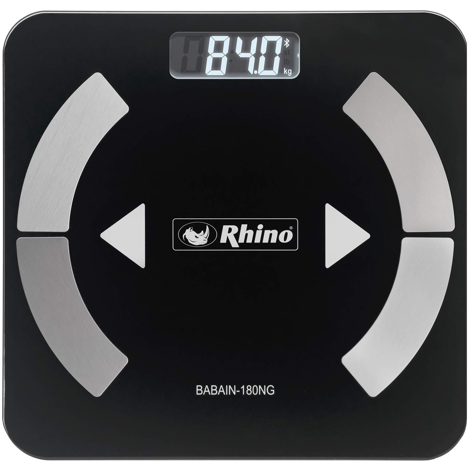 RHINO RHINO Smart Scale for Body Weight, High Precision, Bluetooth, Fitdays App, iOS and Android, Bathroom Wireless Machine for Fat, Muscle, BMI, 14 Body Indicators, 400lb (Black)