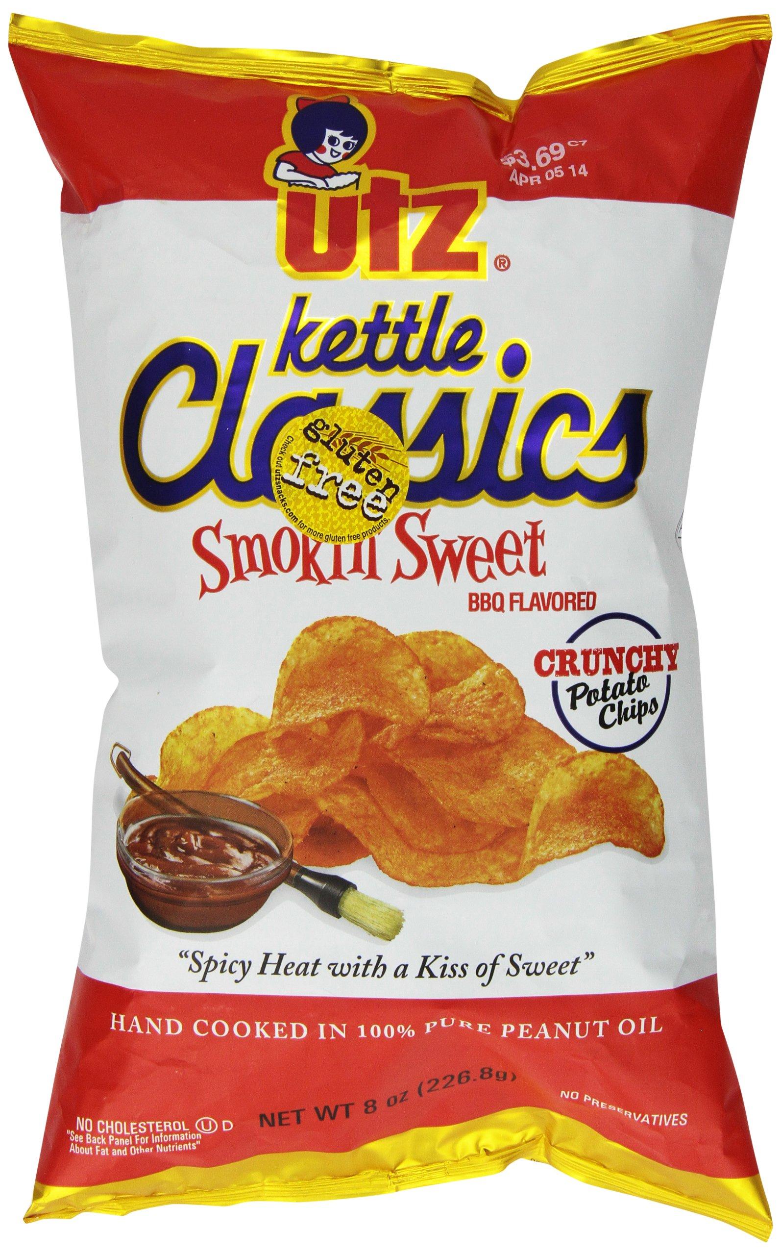 Utz Utz Kettle Potato Chips, Classics Crunchy Smokin Sweet BBQ, 8 Ounce