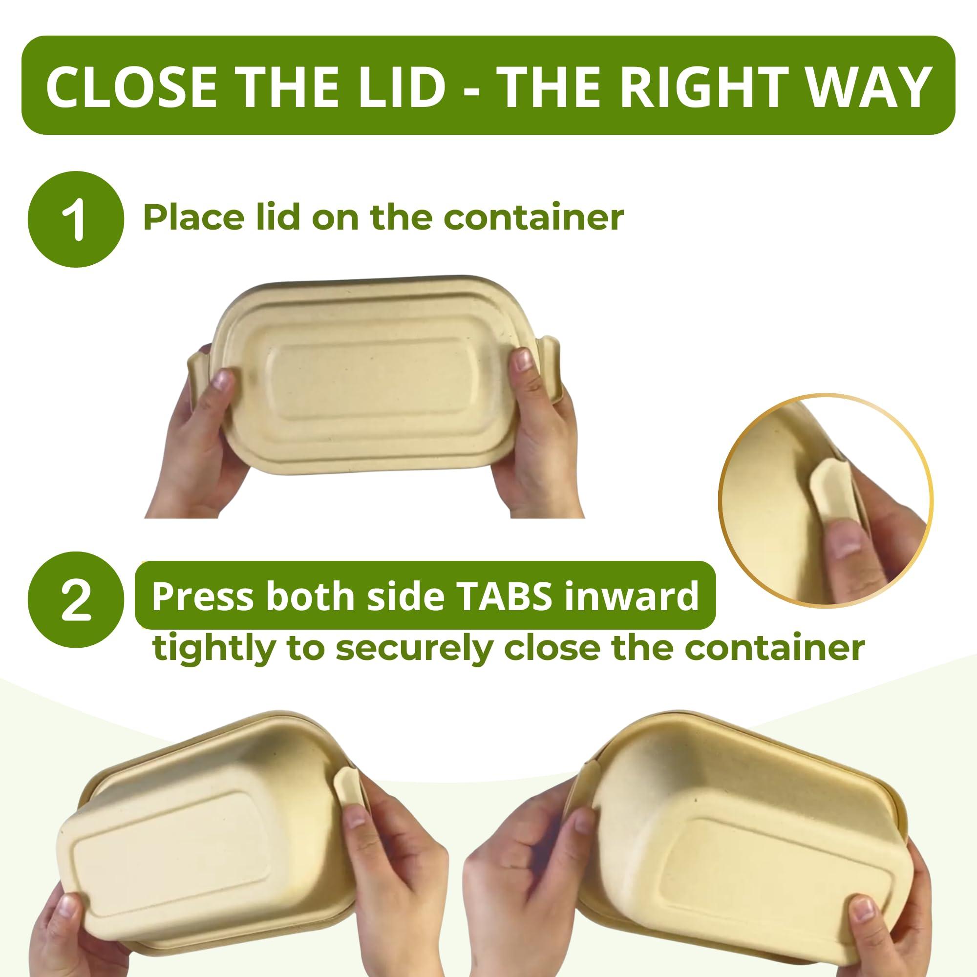 Enviro Safe Home 37 Oz Bamboo Disposable Food Containers, 50 Pack - Heavy Duty, Microwavable, Oven Safe - Perfect For Meal Prep, Salads, Lunch, To Go Food - Biodegradable (Brown)