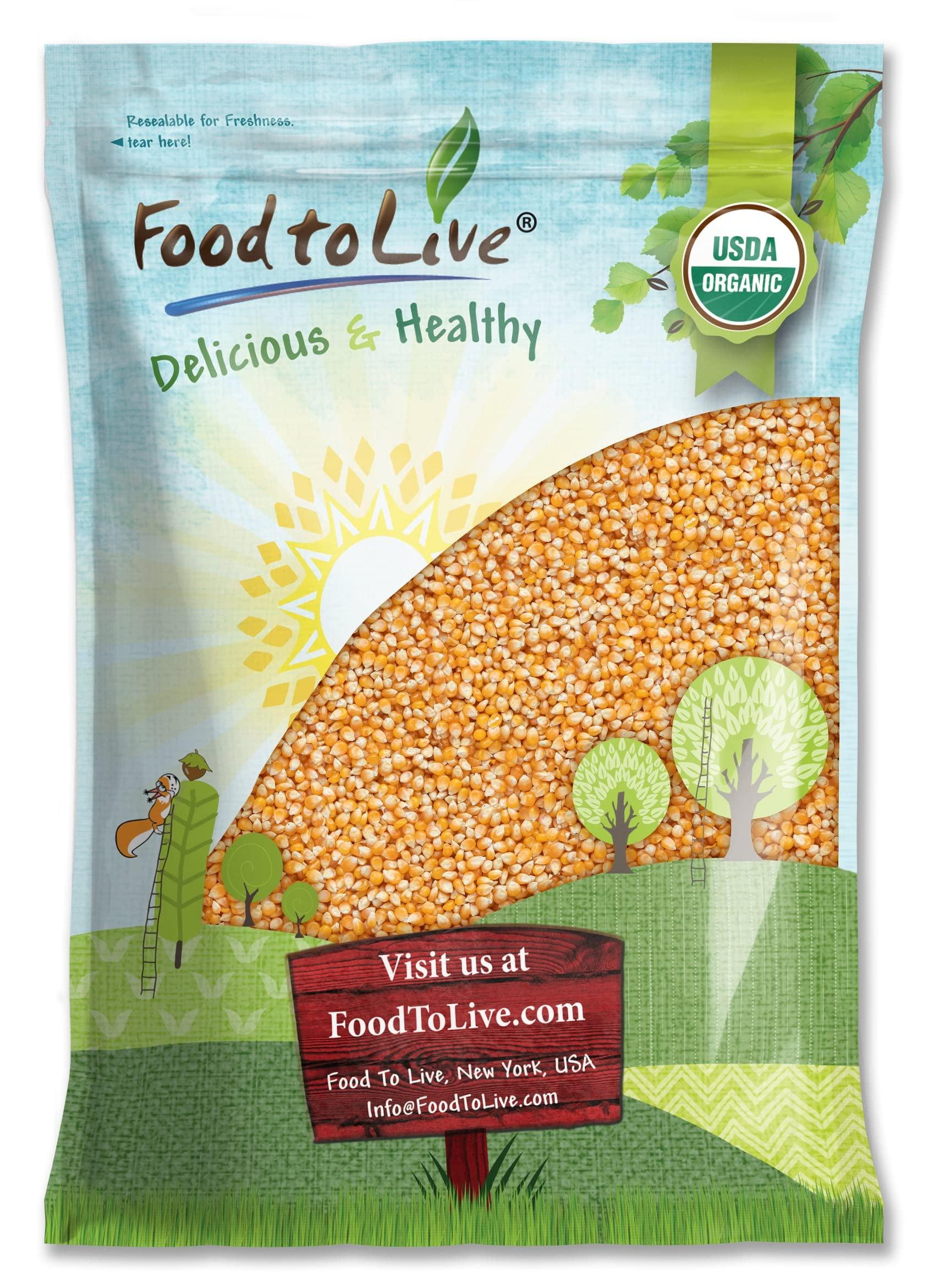 Food to Live Food to Live Organic Yellow Popcorn Non-GMO Corn Kernels, 100% Whole Grain, No Additives, No Preservatives, Vegan, Bulk. Theater-Quality Popcorn. Easy to Make. High Fiber, and Low-Calorie Snack
