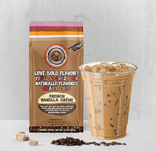 Crazy Cups Crazy Cups Flavored Ground Coffee, French Vanilla Creme, in 10 oz Bag, For Brewing Flavored Hot or Iced Coffee
