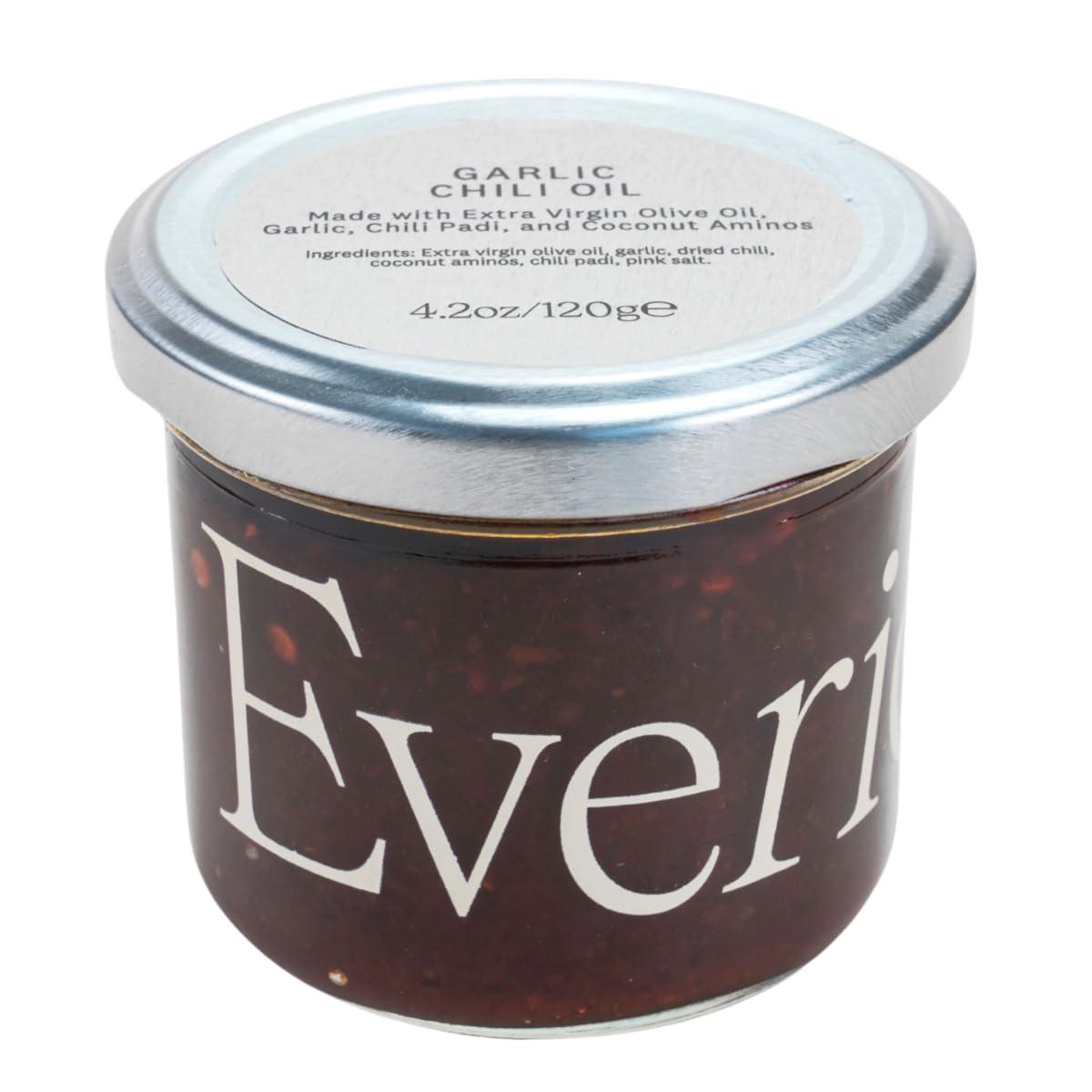 Everiday Foods EVERIDAY Garlic Chili Oil | Spicy Hot Sauce Alternative Made with Extra Virgin Olive Oil | All-Natural, Gluten-Free, Vegan, Keto, Whole30 Approved | Great for Dipping & Drizzling | 4.2 oz